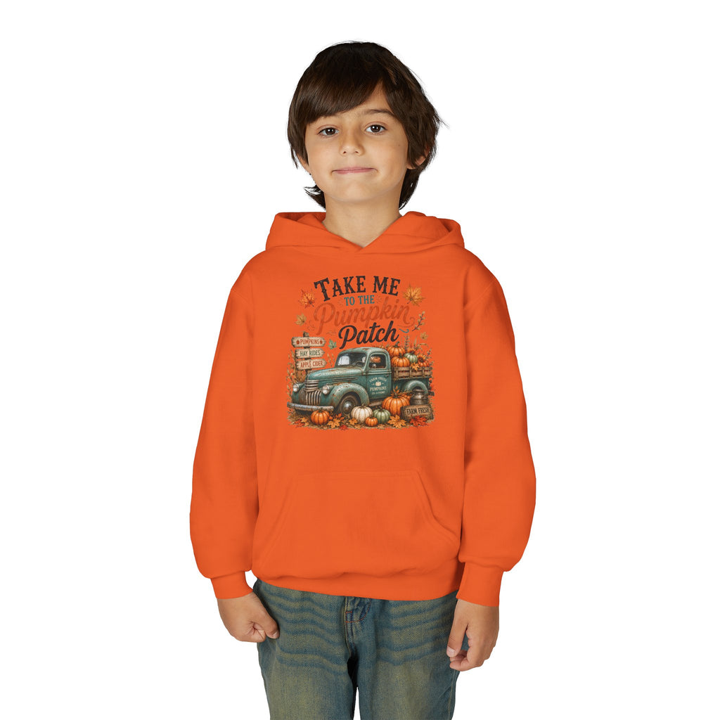 Youth Fall Pumpkin Truck Hoodie — 'Pumpkin Patch' Vintage Truck Graphic Hooded Sweatshirt