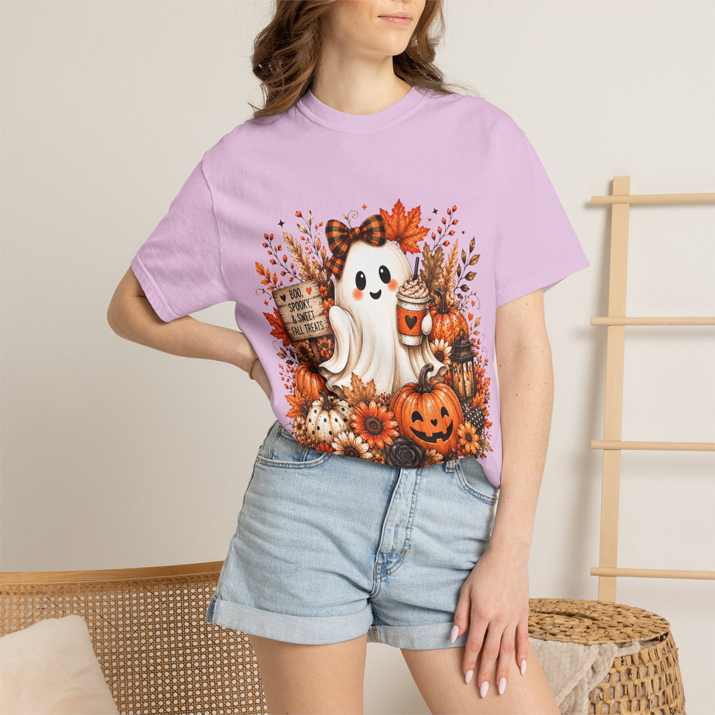 Halloween Ghost Tee — Cute Pumpkin & Autumn Floral Trick-or-Treat Shirt
