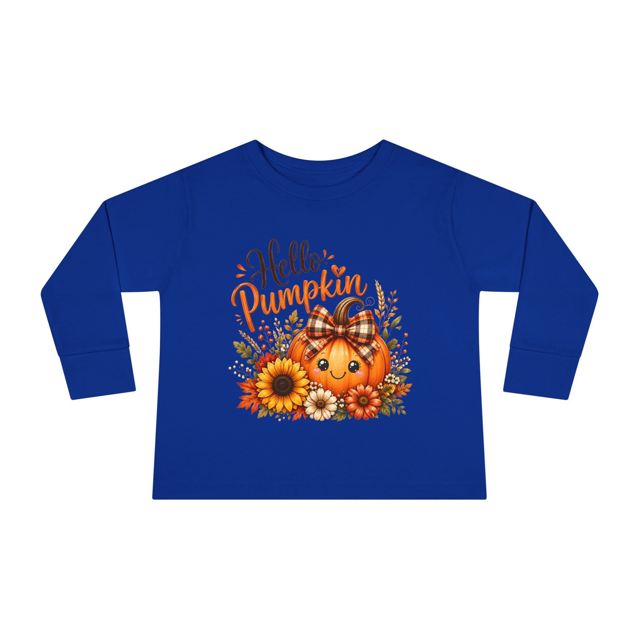 Hello Pumpkin Toddler Long Sleeve Tee — Cute Fall Pumpkin Graphic