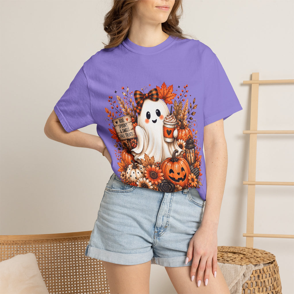 Halloween Ghost Tee — Cute Pumpkin & Autumn Floral Trick-or-Treat Shirt