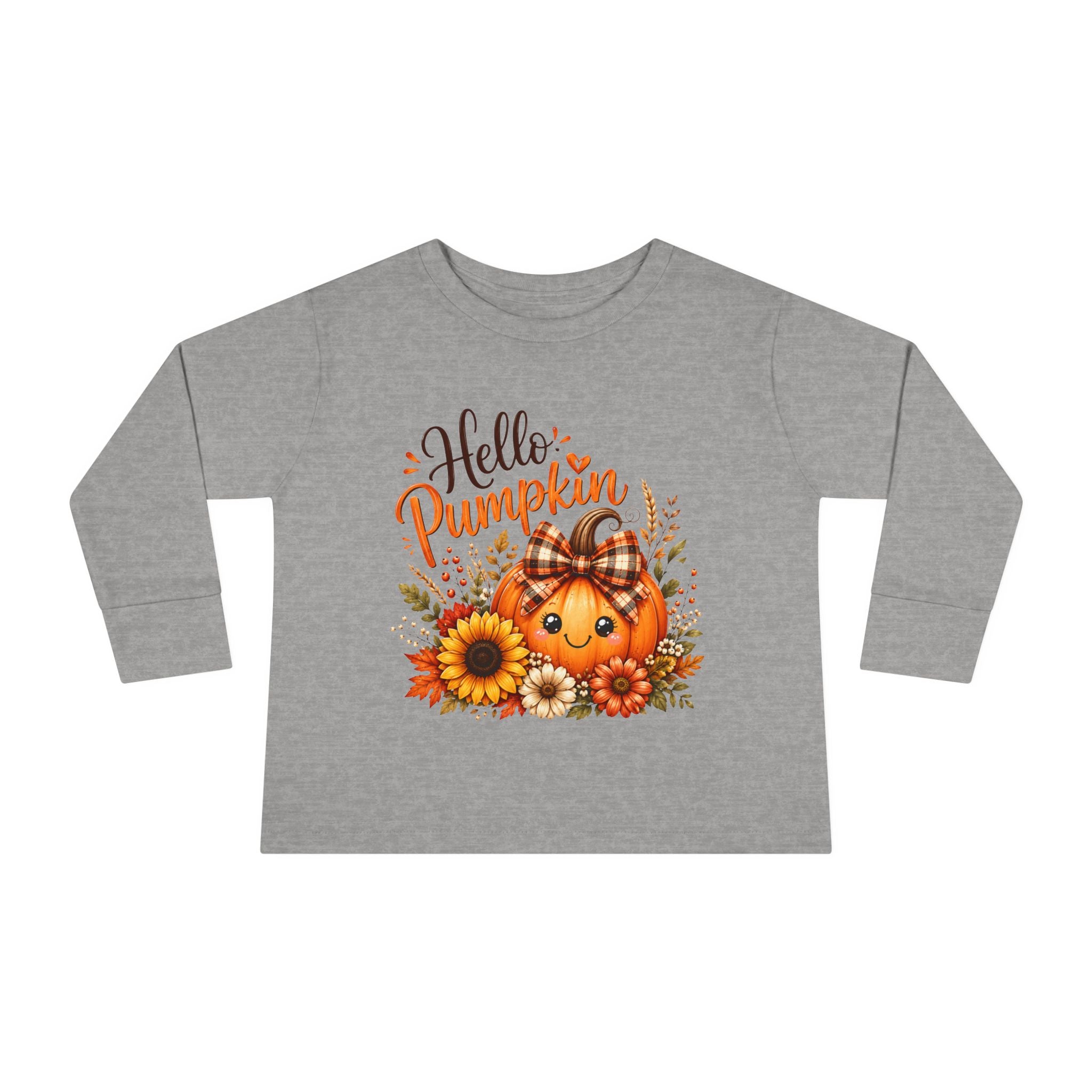 Hello Pumpkin Toddler Long Sleeve Tee — Cute Fall Pumpkin Graphic