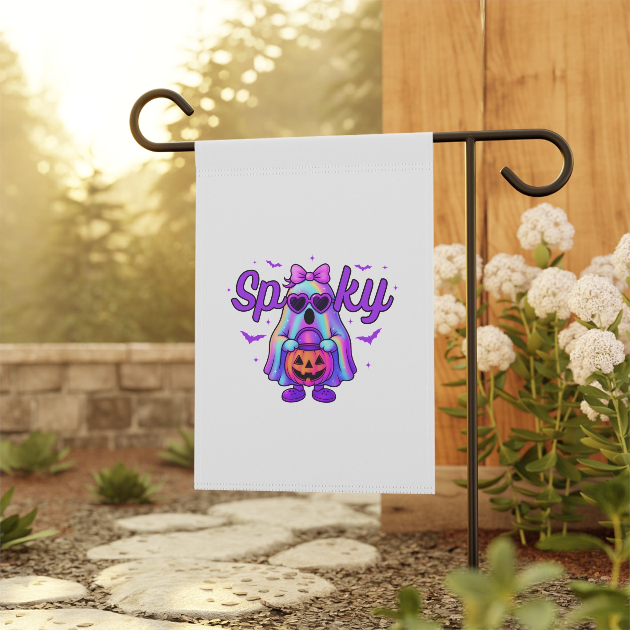 Halloween Garden Flag — Cute 'Spooky' Ghost Gnome with Jack-o'-Lantern