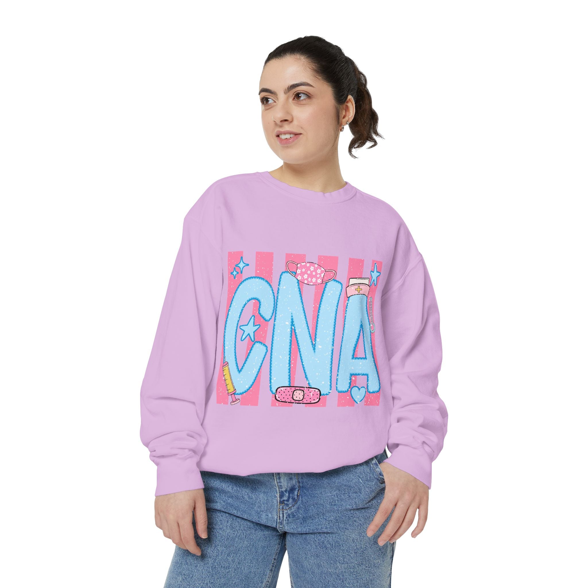 CNA Sparkle Graphic Sweatshirt — Pink & Blue Nurse Assistant Crewneck