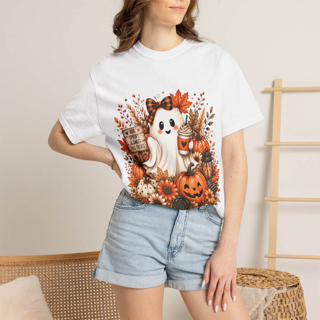 Halloween Ghost Tee — Cute Pumpkin & Autumn Floral Trick-or-Treat Shirt