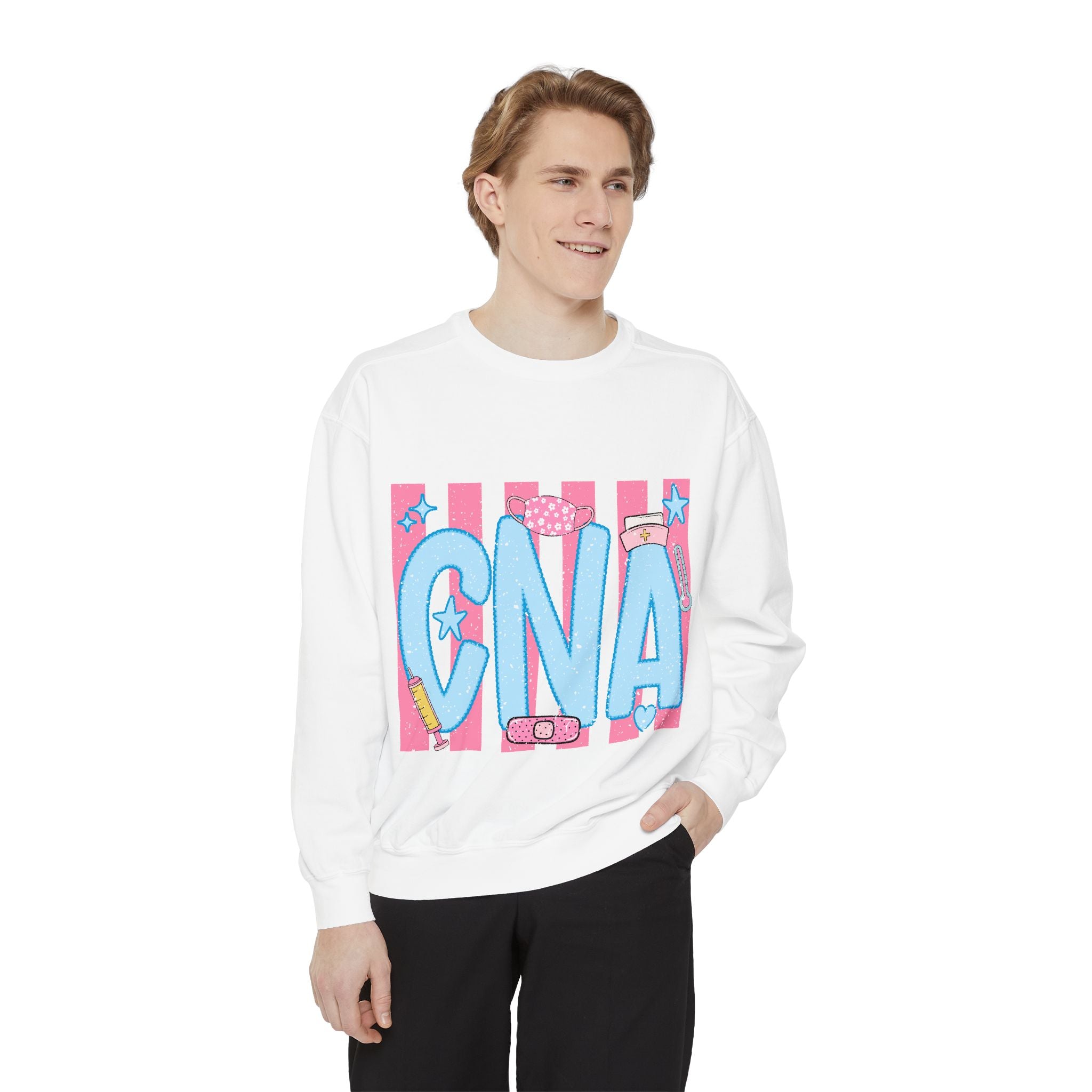 CNA Sparkle Graphic Sweatshirt — Pink & Blue Nurse Assistant Crewneck