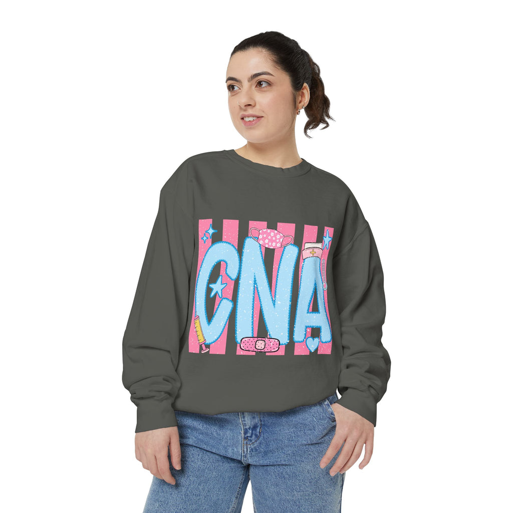 CNA Sparkle Graphic Sweatshirt — Pink & Blue Nurse Assistant Crewneck