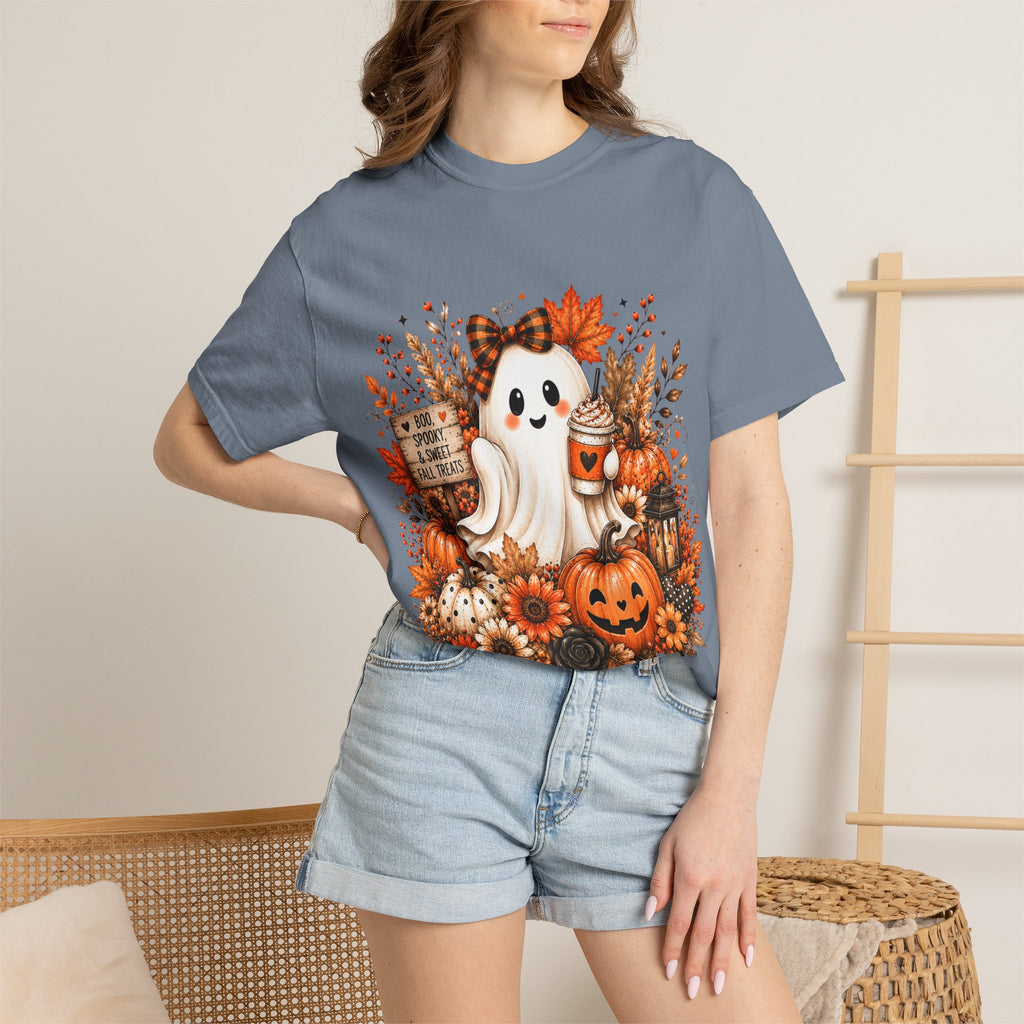 Halloween Ghost Tee — Cute Pumpkin & Autumn Floral Trick-or-Treat Shirt