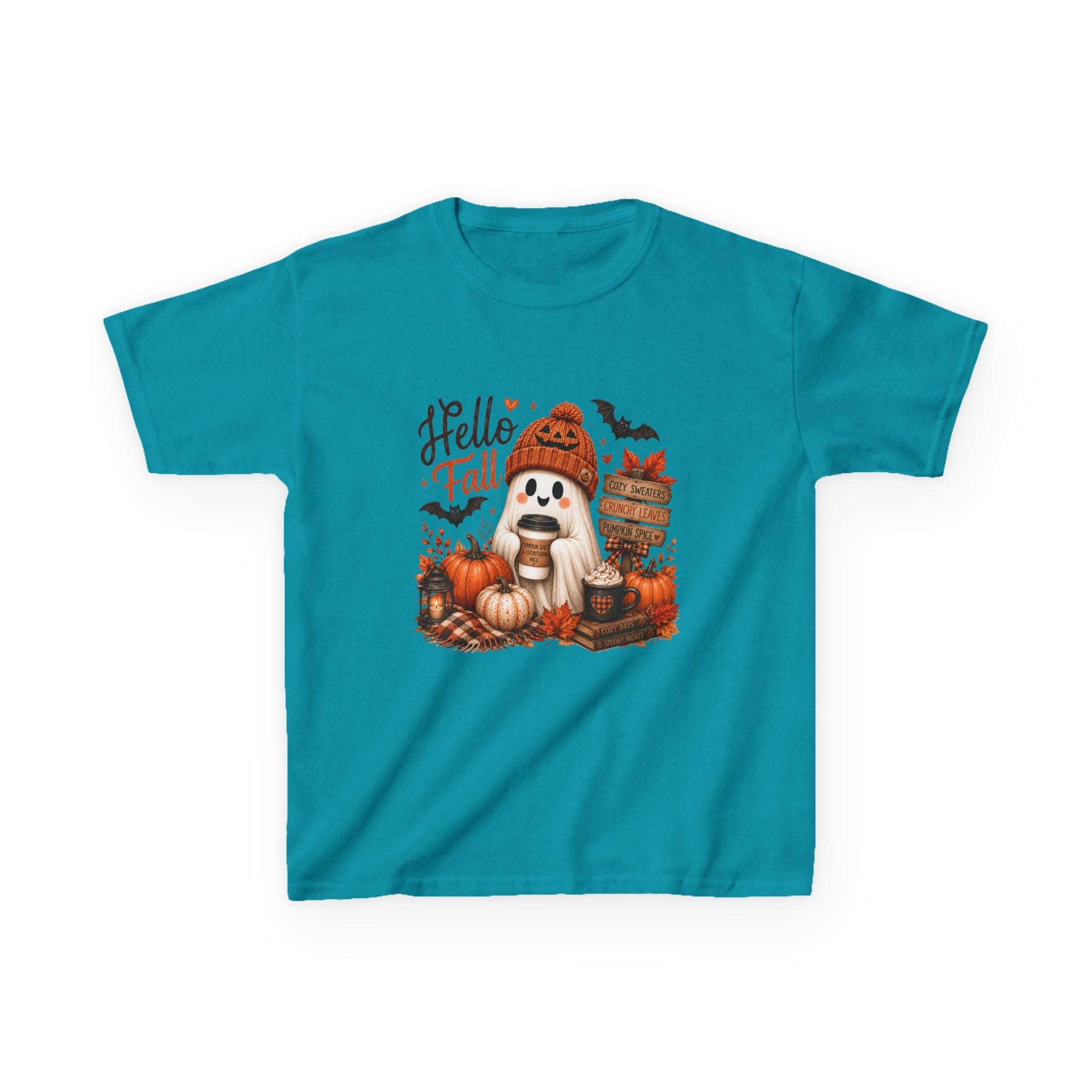 Kids Tee — "Hello Fall" Puppy Pumpkin Autumn Graphic