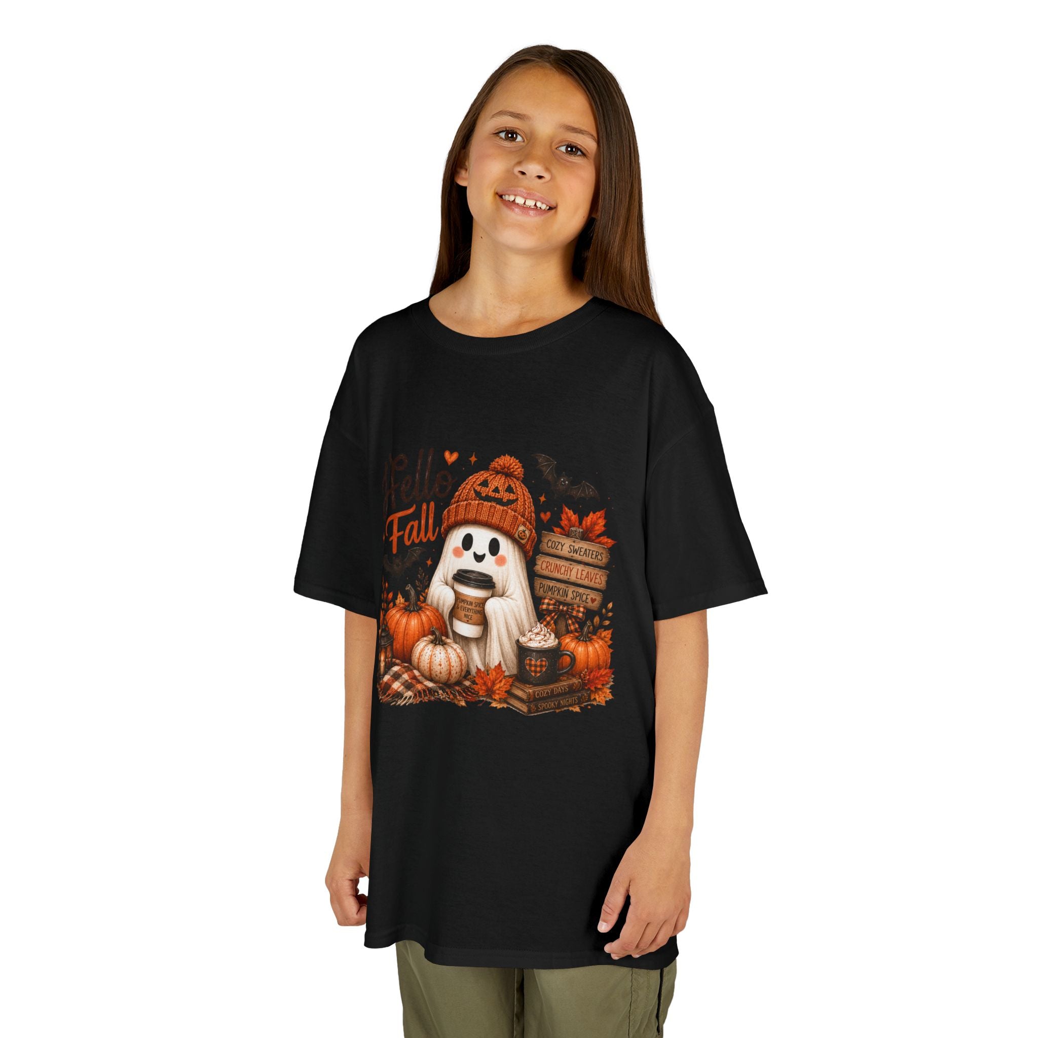 Kids Tee — "Hello Fall" Puppy Pumpkin Autumn Graphic