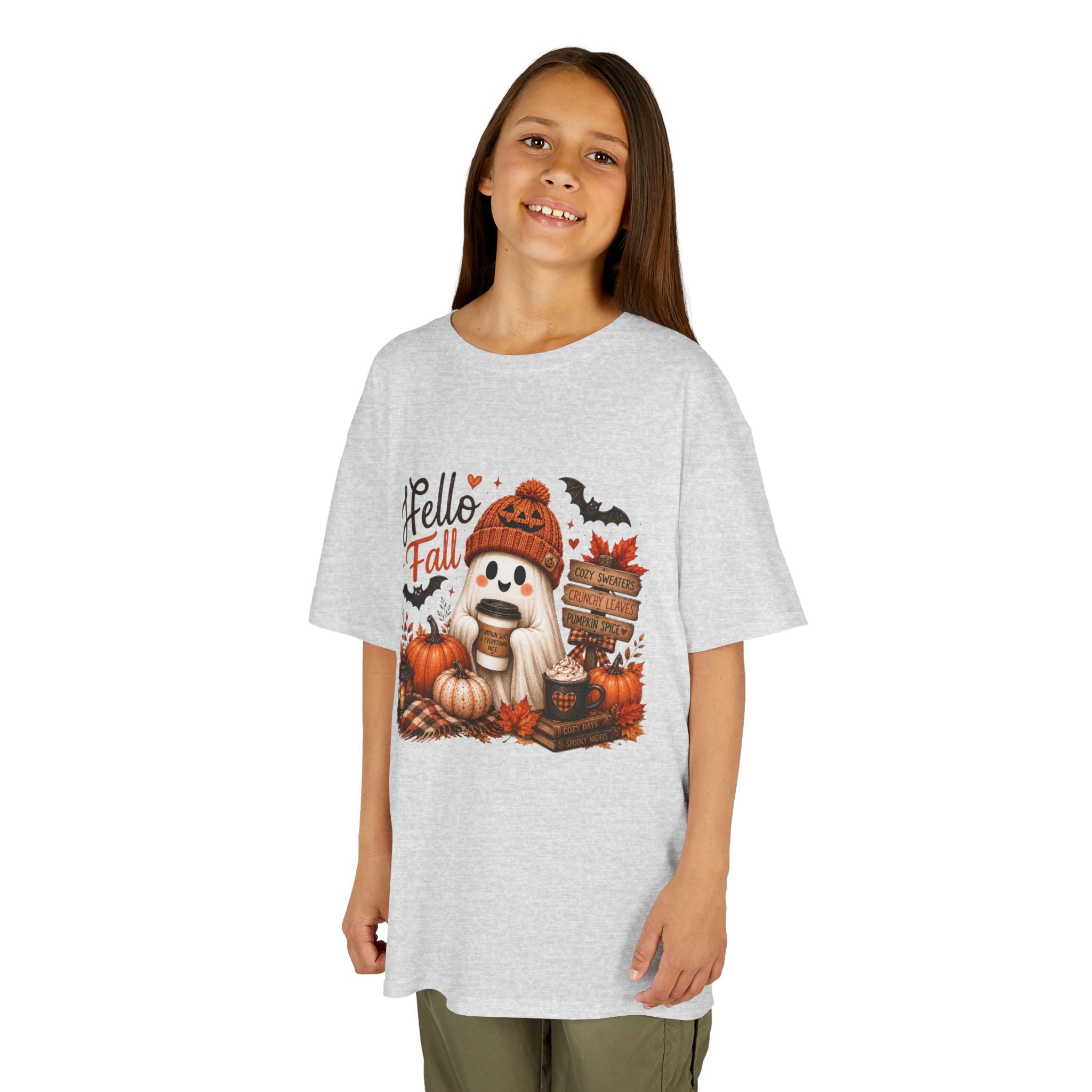 Kids Tee — "Hello Fall" Puppy Pumpkin Autumn Graphic