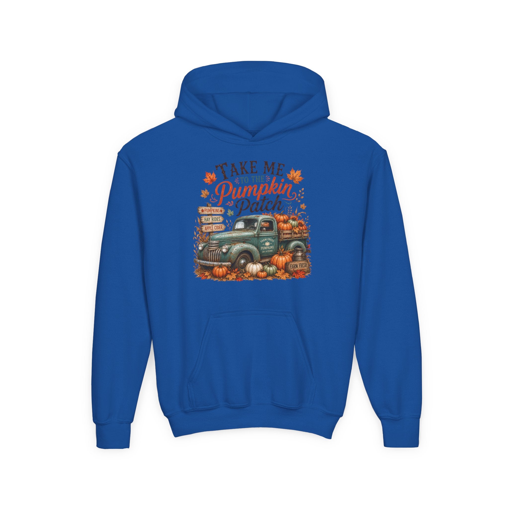Youth Fall Pumpkin Truck Hoodie — 'Pumpkin Patch' Vintage Truck Graphic Hooded Sweatshirt