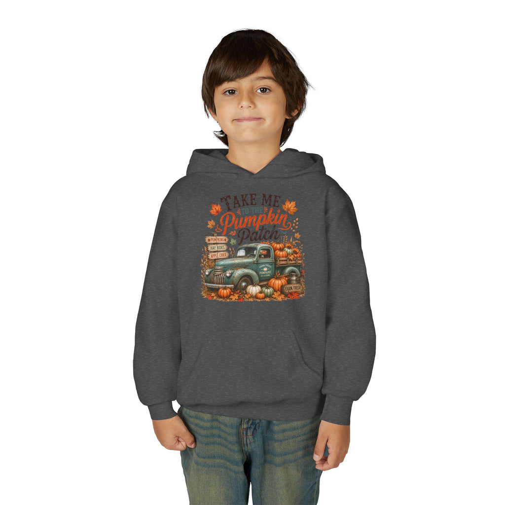 Youth Fall Pumpkin Truck Hoodie — 'Pumpkin Patch' Vintage Truck Graphic Hooded Sweatshirt