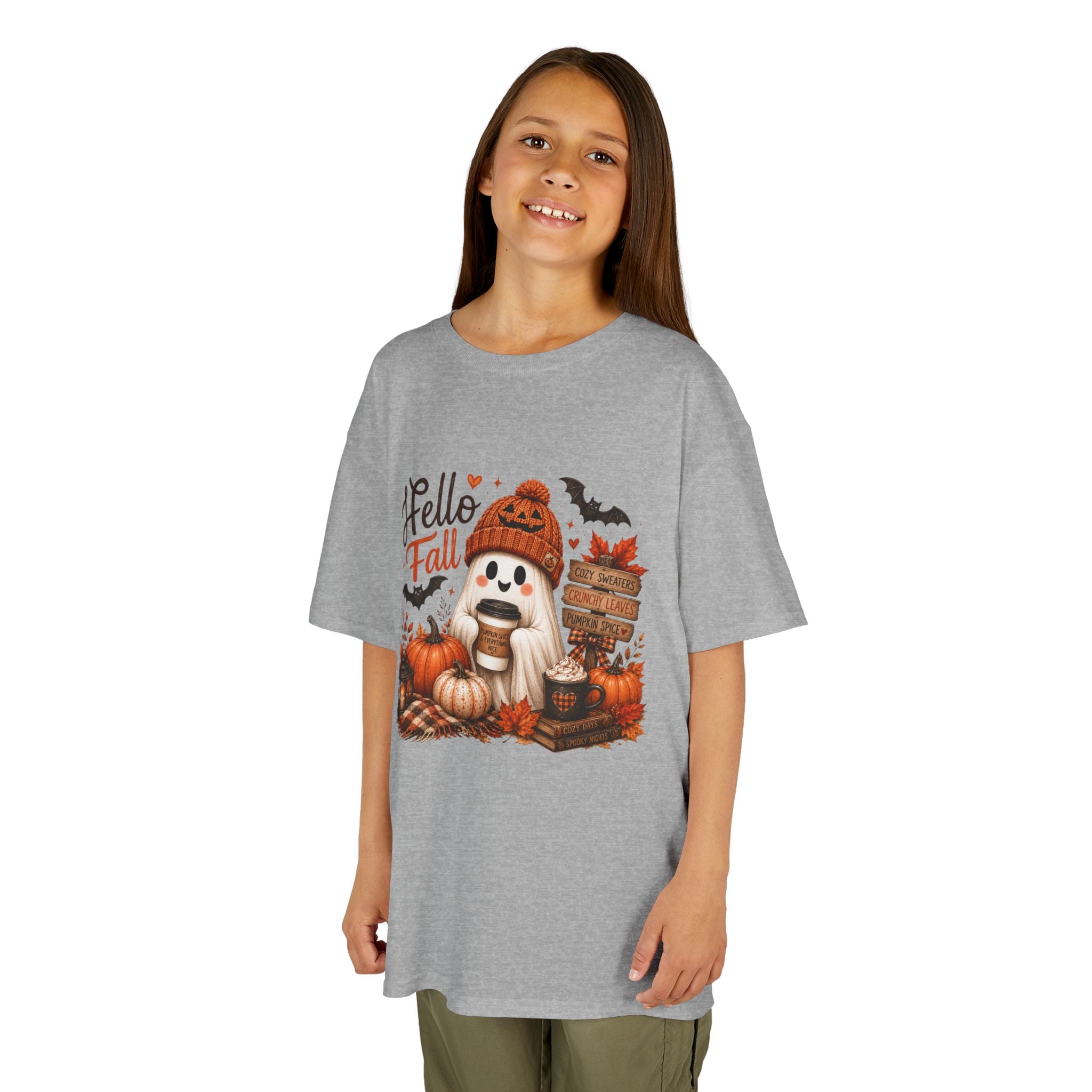 Kids Tee — "Hello Fall" Puppy Pumpkin Autumn Graphic