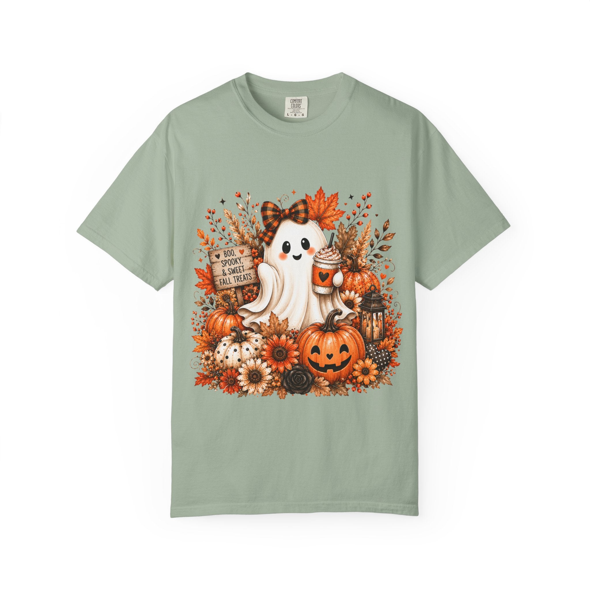 Halloween Ghost Tee — Cute Pumpkin & Autumn Floral Trick-or-Treat Shirt