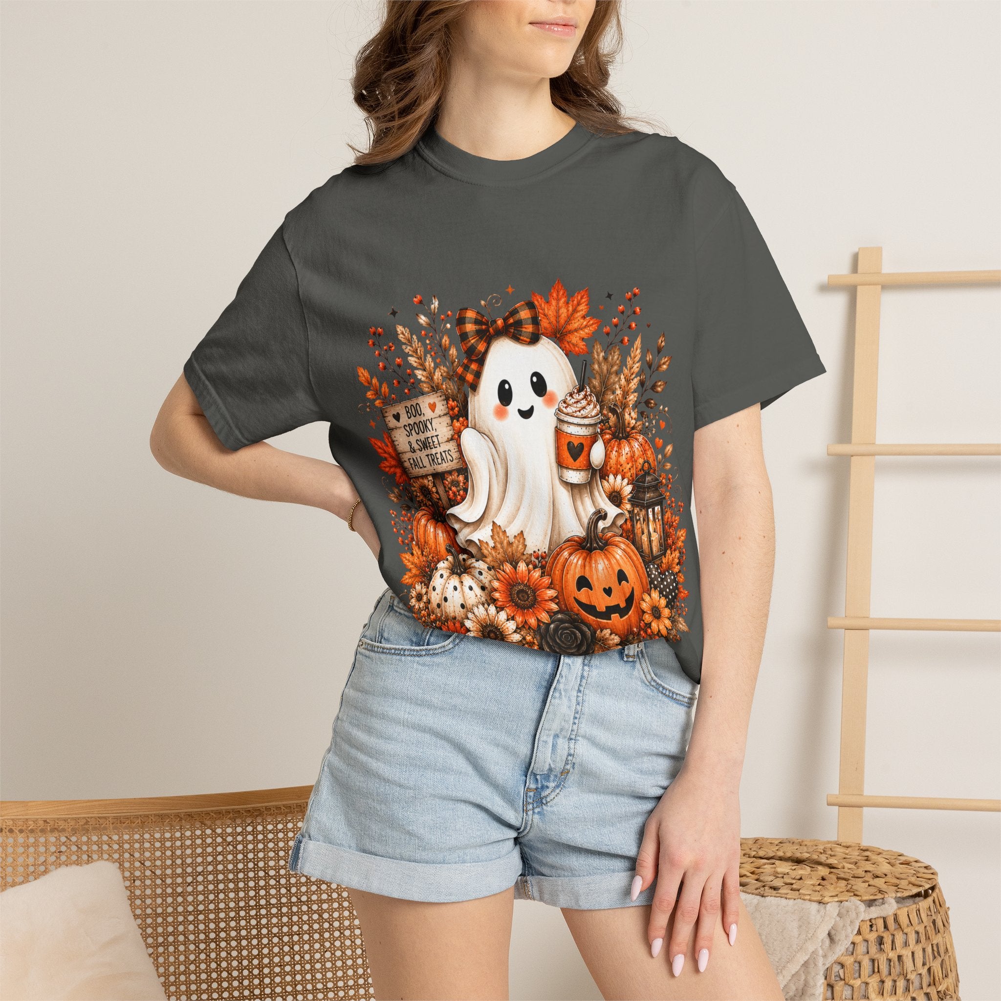 Halloween Ghost Tee — Cute Pumpkin & Autumn Floral Trick-or-Treat Shirt