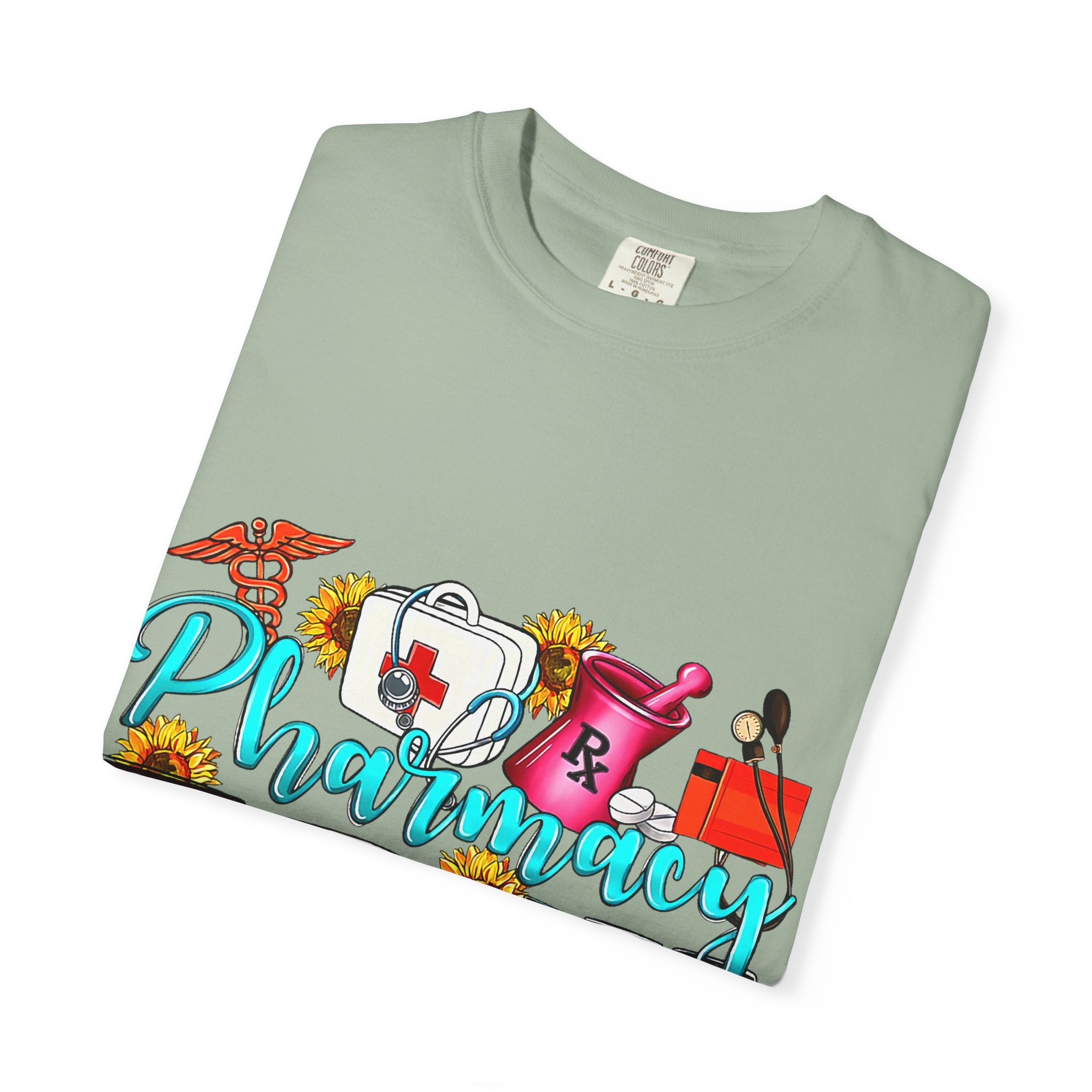 Pharmacy Tech Graphic T-Shirt — Colorful Medical Tools Design
