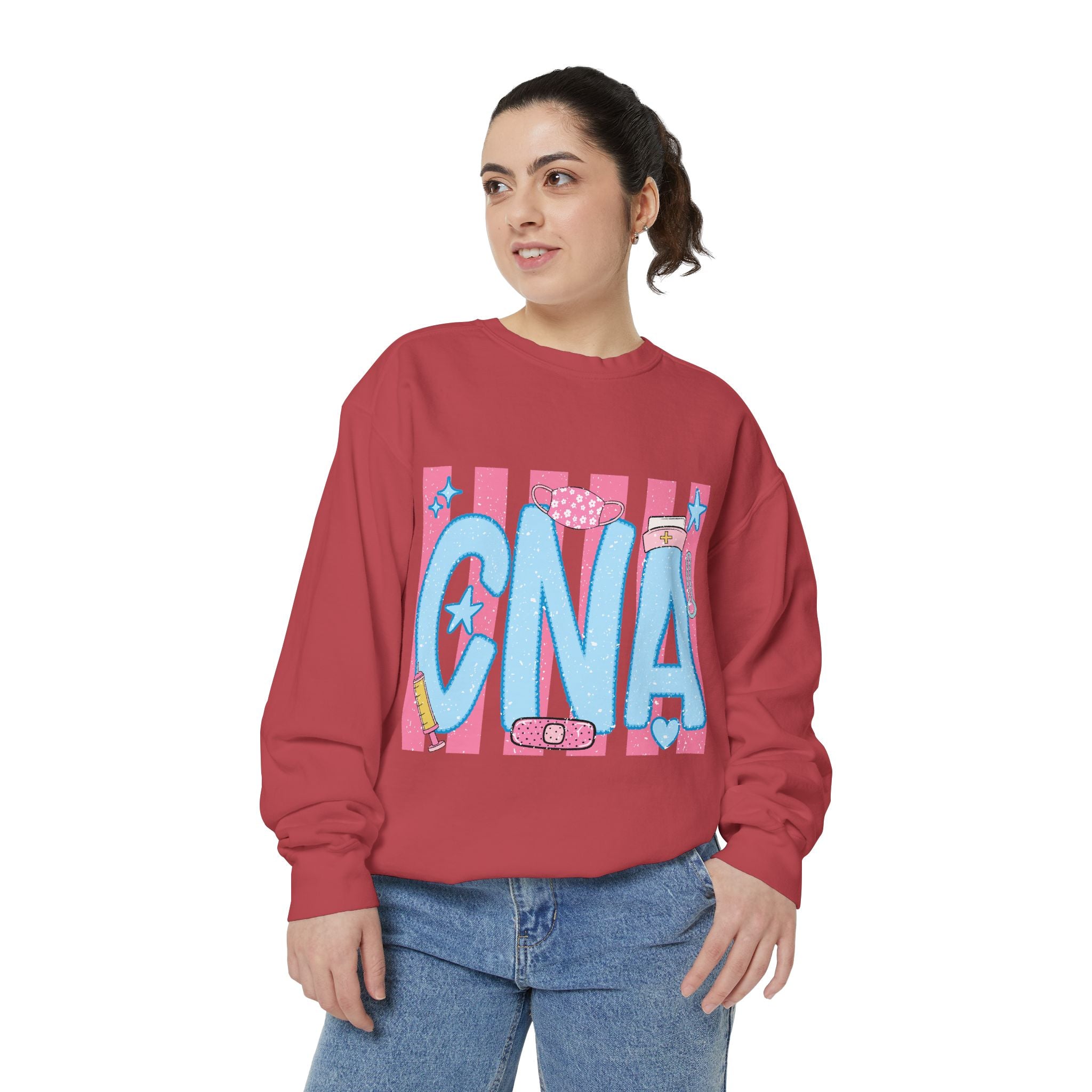 CNA Sparkle Graphic Sweatshirt — Pink & Blue Nurse Assistant Crewneck