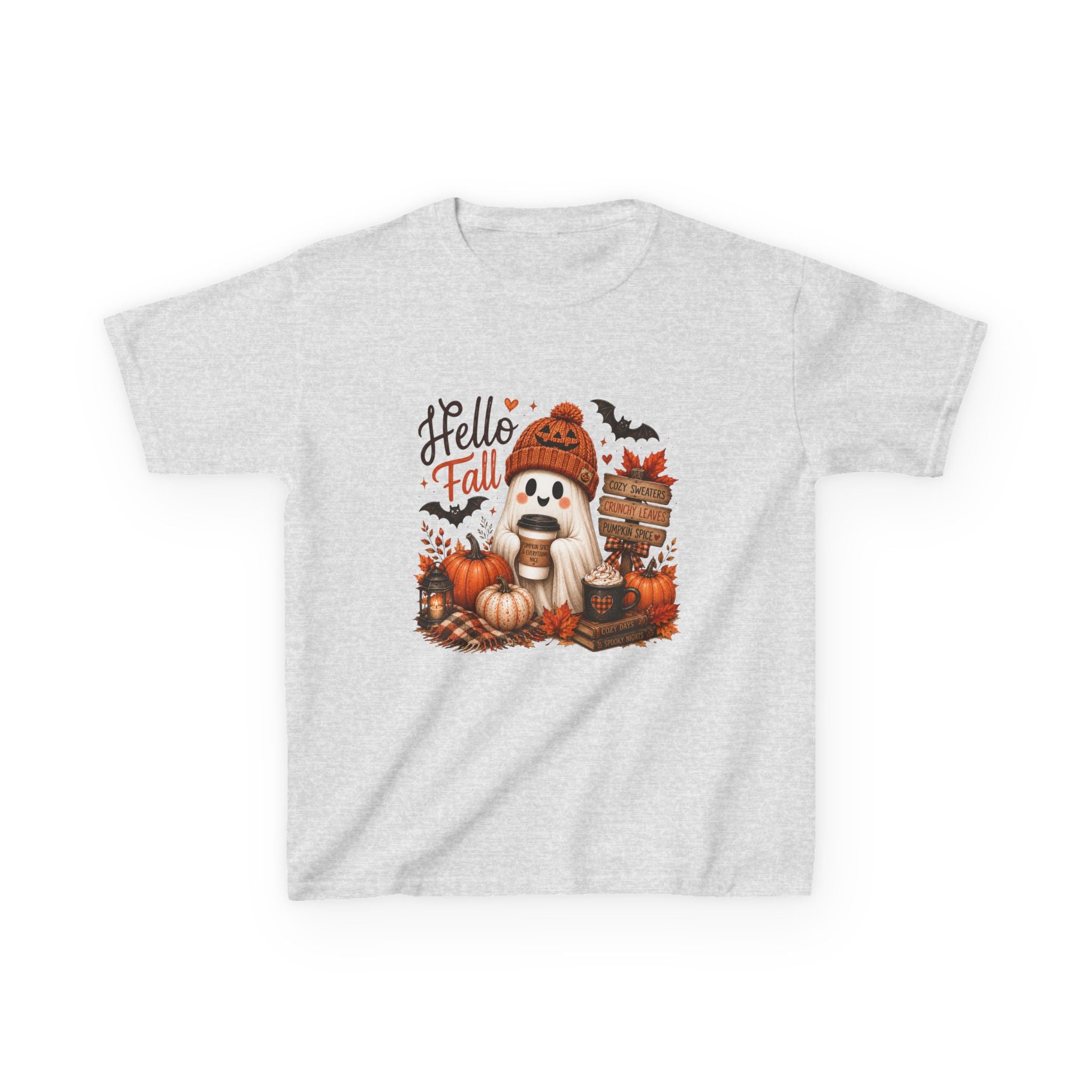 Kids Tee — "Hello Fall" Puppy Pumpkin Autumn Graphic