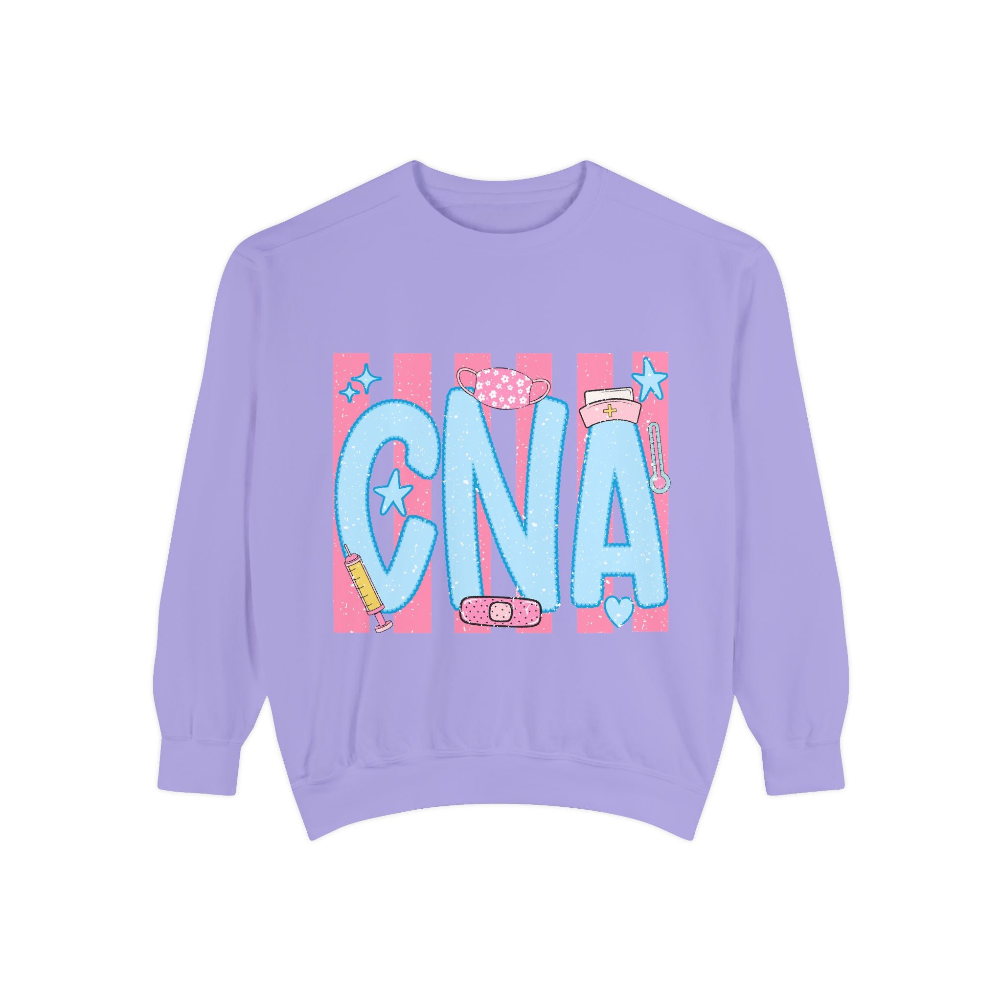 CNA Sparkle Graphic Sweatshirt — Pink & Blue Nurse Assistant Crewneck