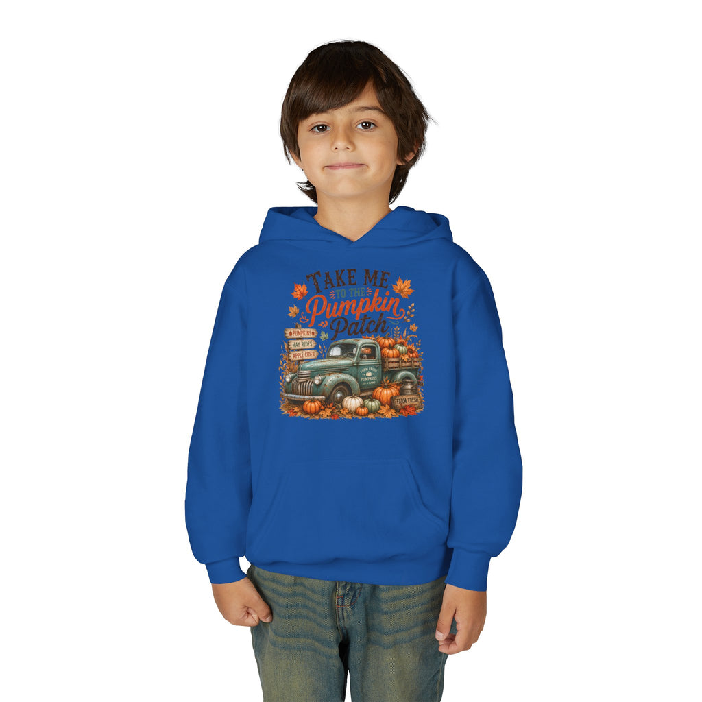 Youth Fall Pumpkin Truck Hoodie — 'Pumpkin Patch' Vintage Truck Graphic Hooded Sweatshirt