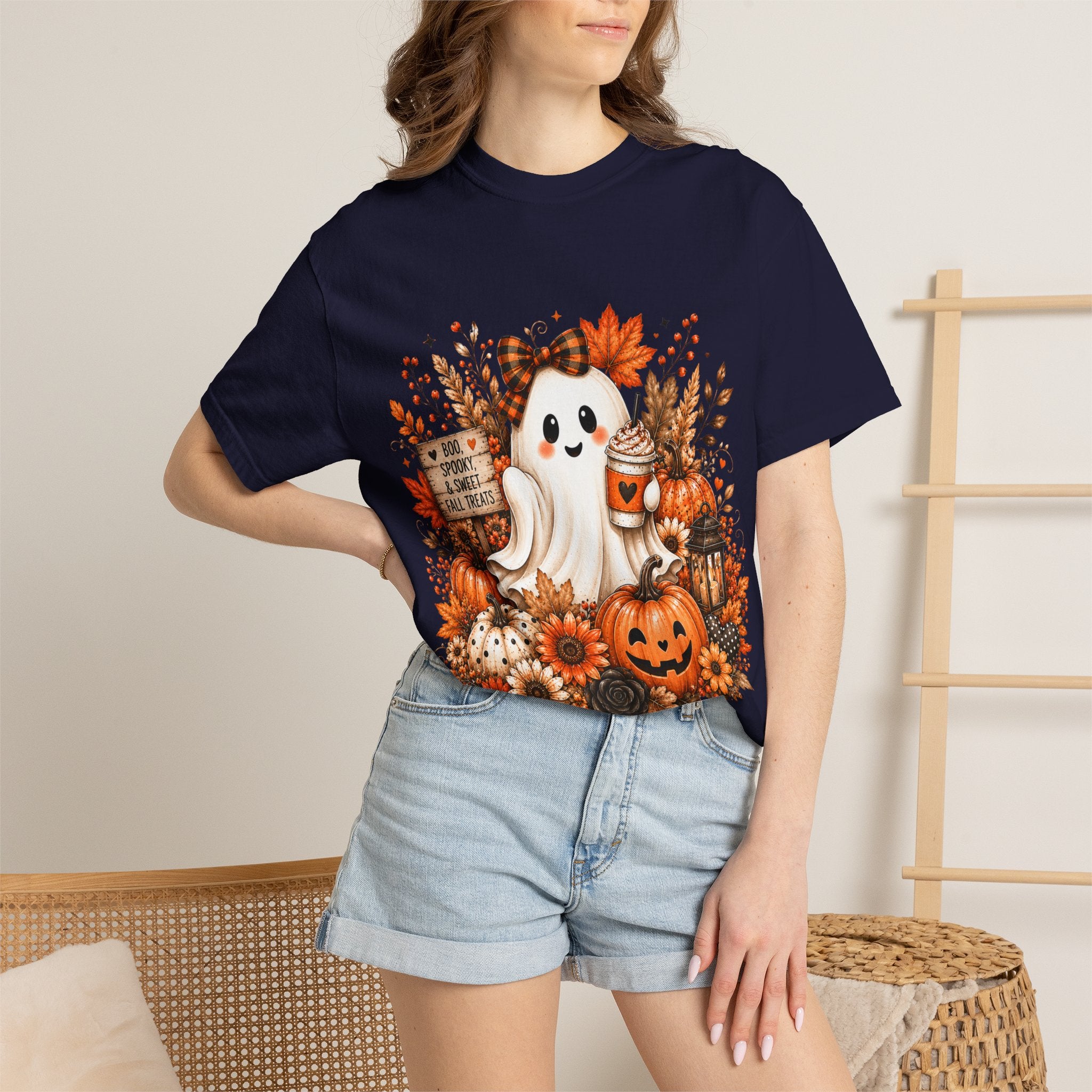 Halloween Ghost Tee — Cute Pumpkin & Autumn Floral Trick-or-Treat Shirt