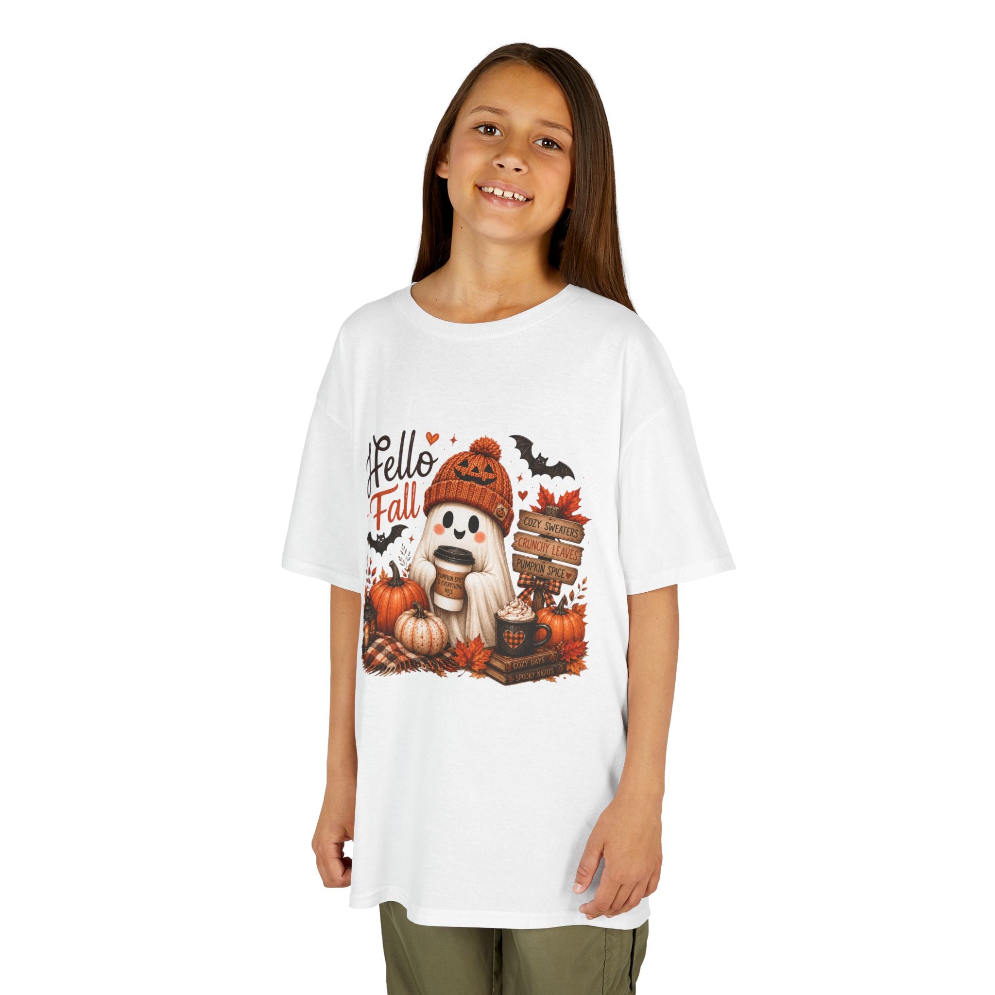 Kids Tee — "Hello Fall" Puppy Pumpkin Autumn Graphic