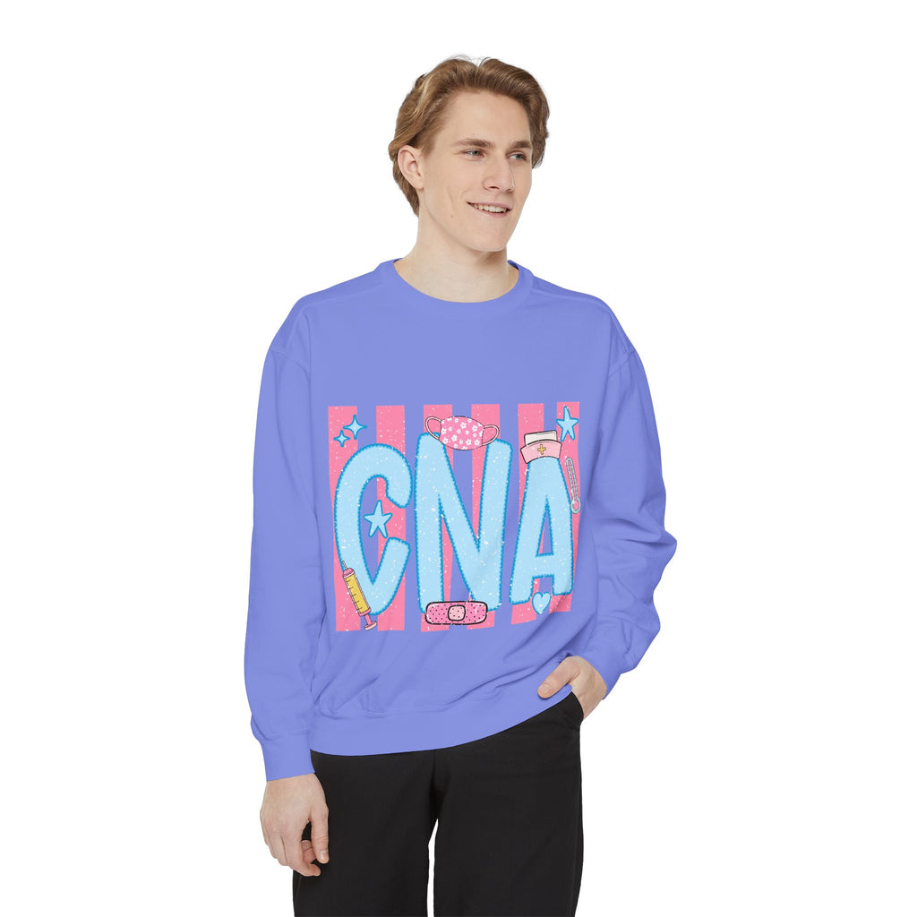 CNA Sparkle Graphic Sweatshirt — Pink & Blue Nurse Assistant Crewneck