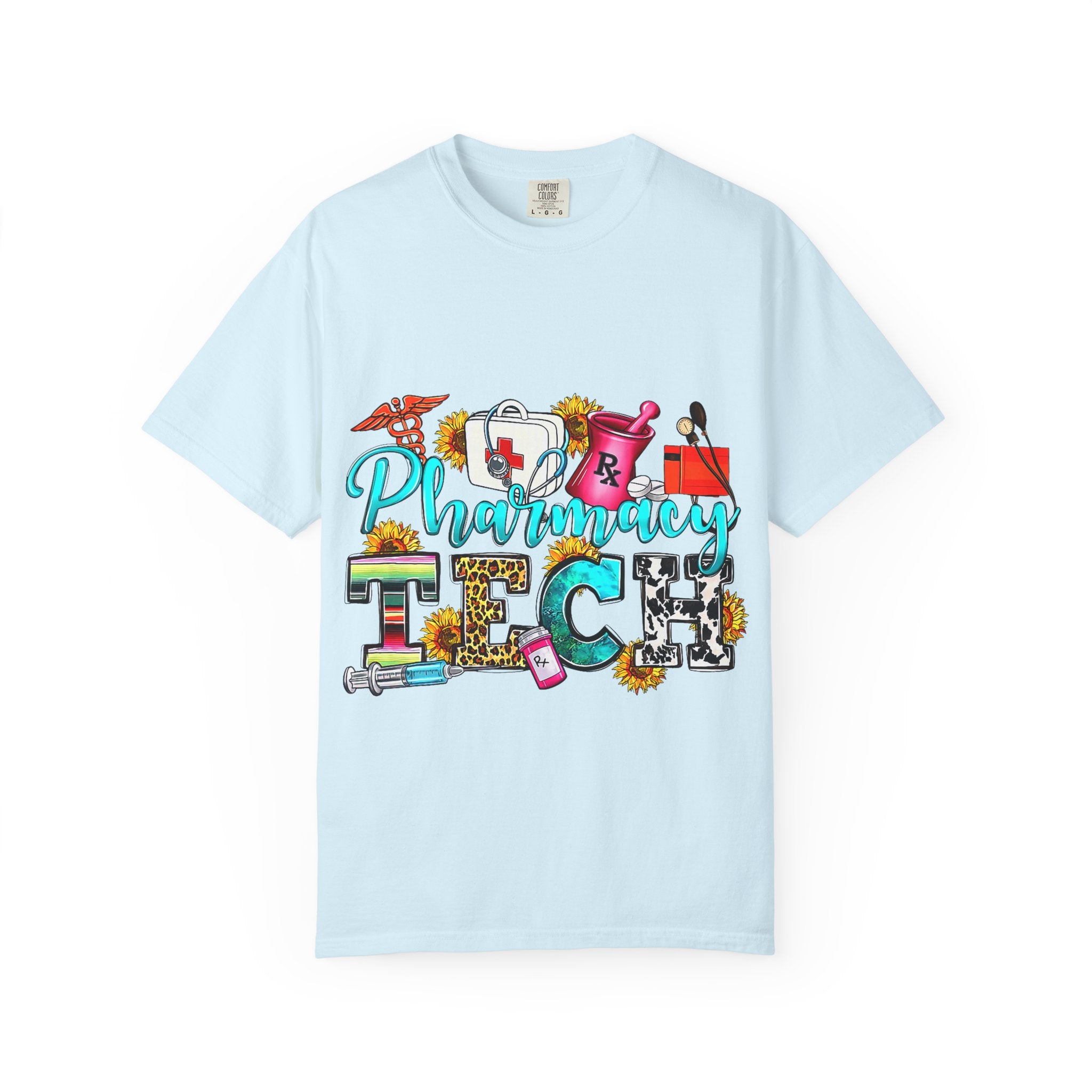 Pharmacy Tech Graphic T-Shirt — Colorful Medical Tools Design