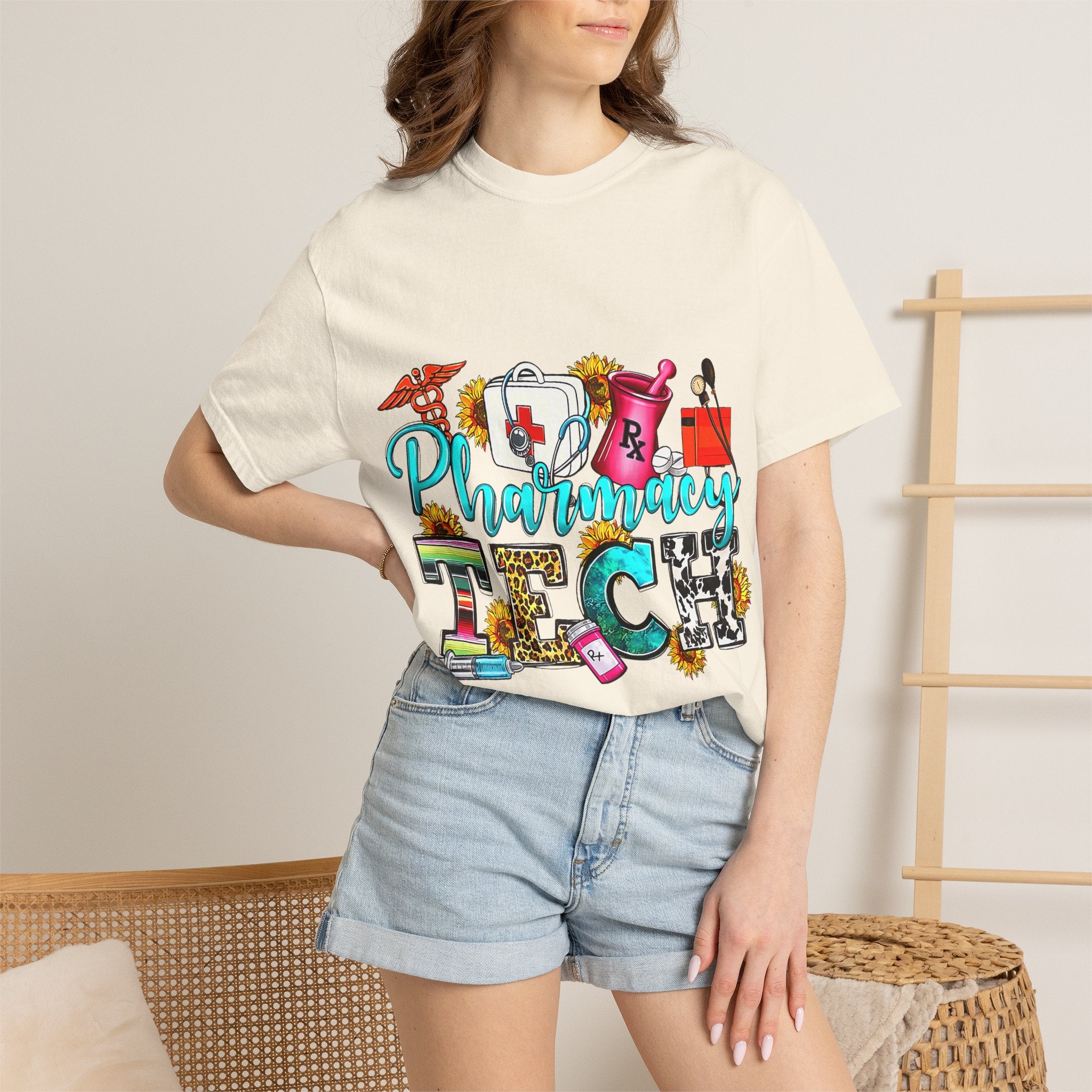 Pharmacy Tech Graphic T-Shirt — Colorful Medical Tools Design