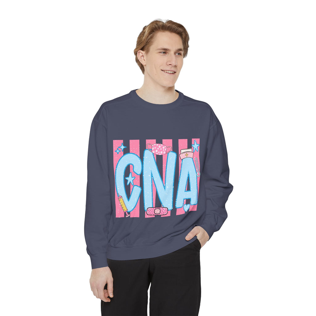 CNA Sparkle Graphic Sweatshirt — Pink & Blue Nurse Assistant Crewneck