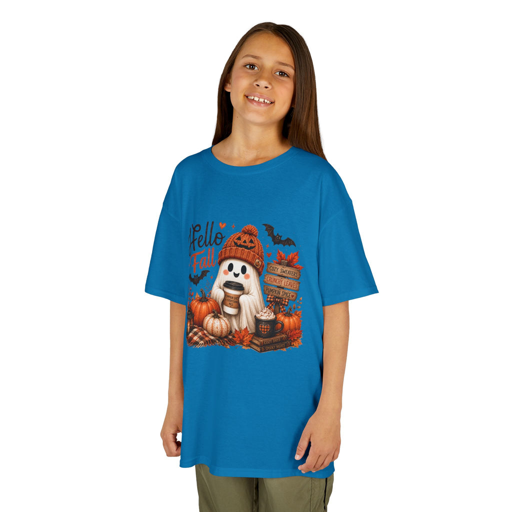 Kids Tee — "Hello Fall" Puppy Pumpkin Autumn Graphic