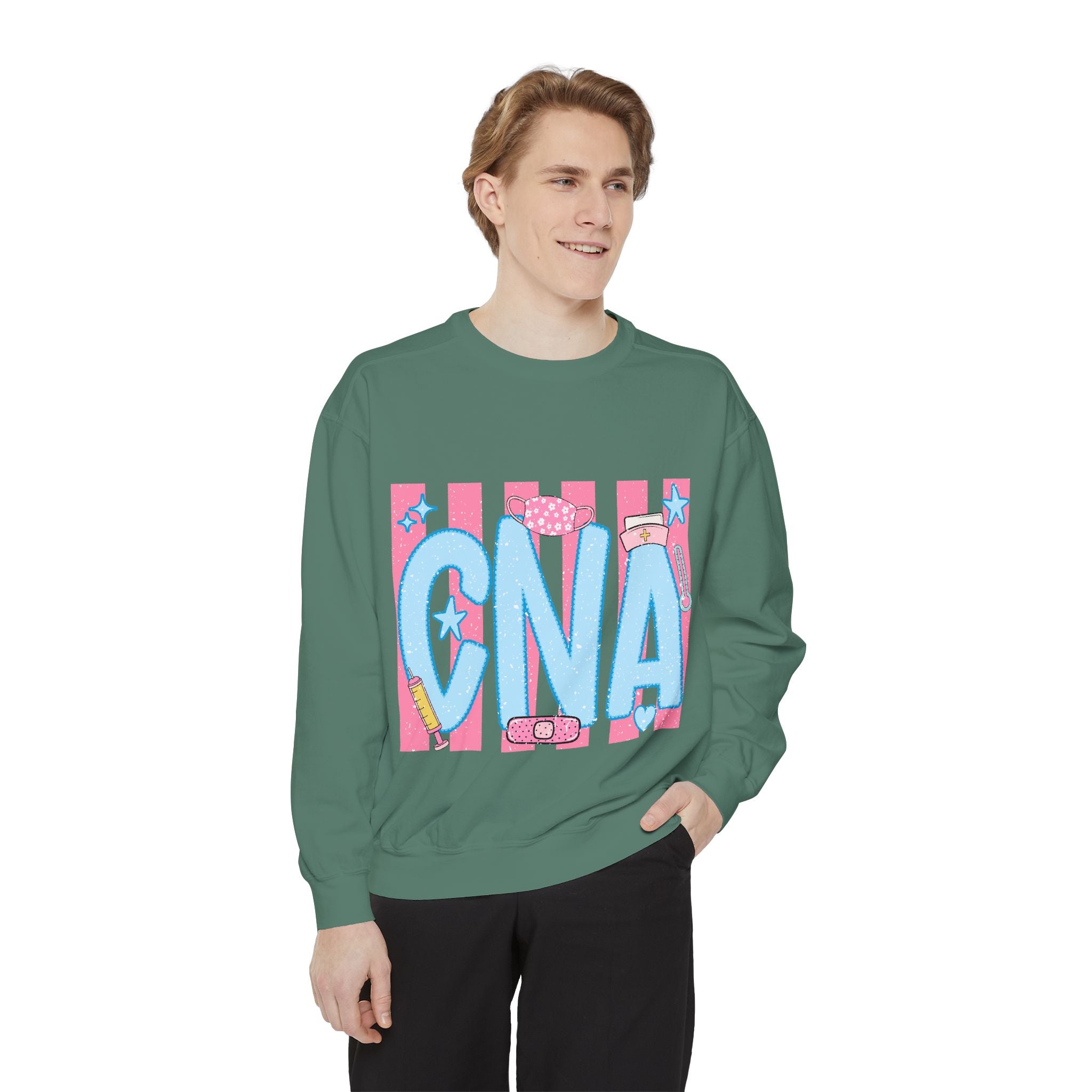 CNA Sparkle Graphic Sweatshirt — Pink & Blue Nurse Assistant Crewneck