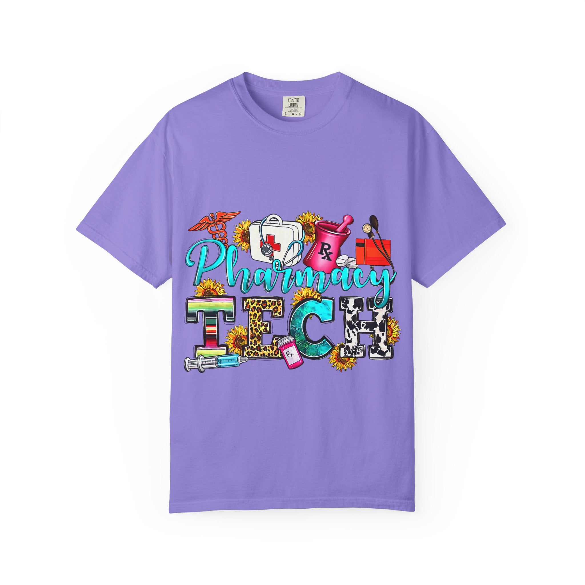 Pharmacy Tech Graphic T-Shirt — Colorful Medical Tools Design