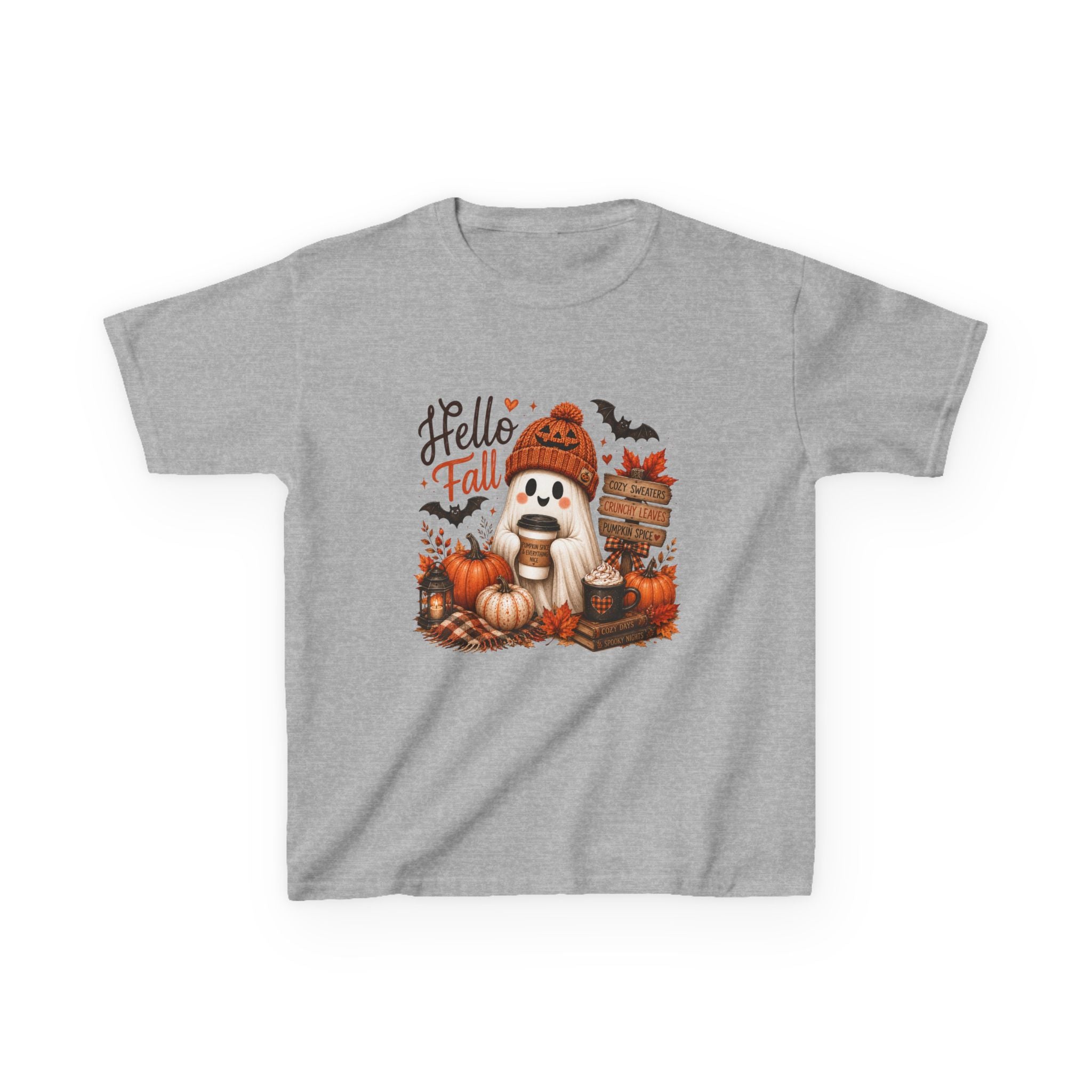 Kids Tee — "Hello Fall" Puppy Pumpkin Autumn Graphic