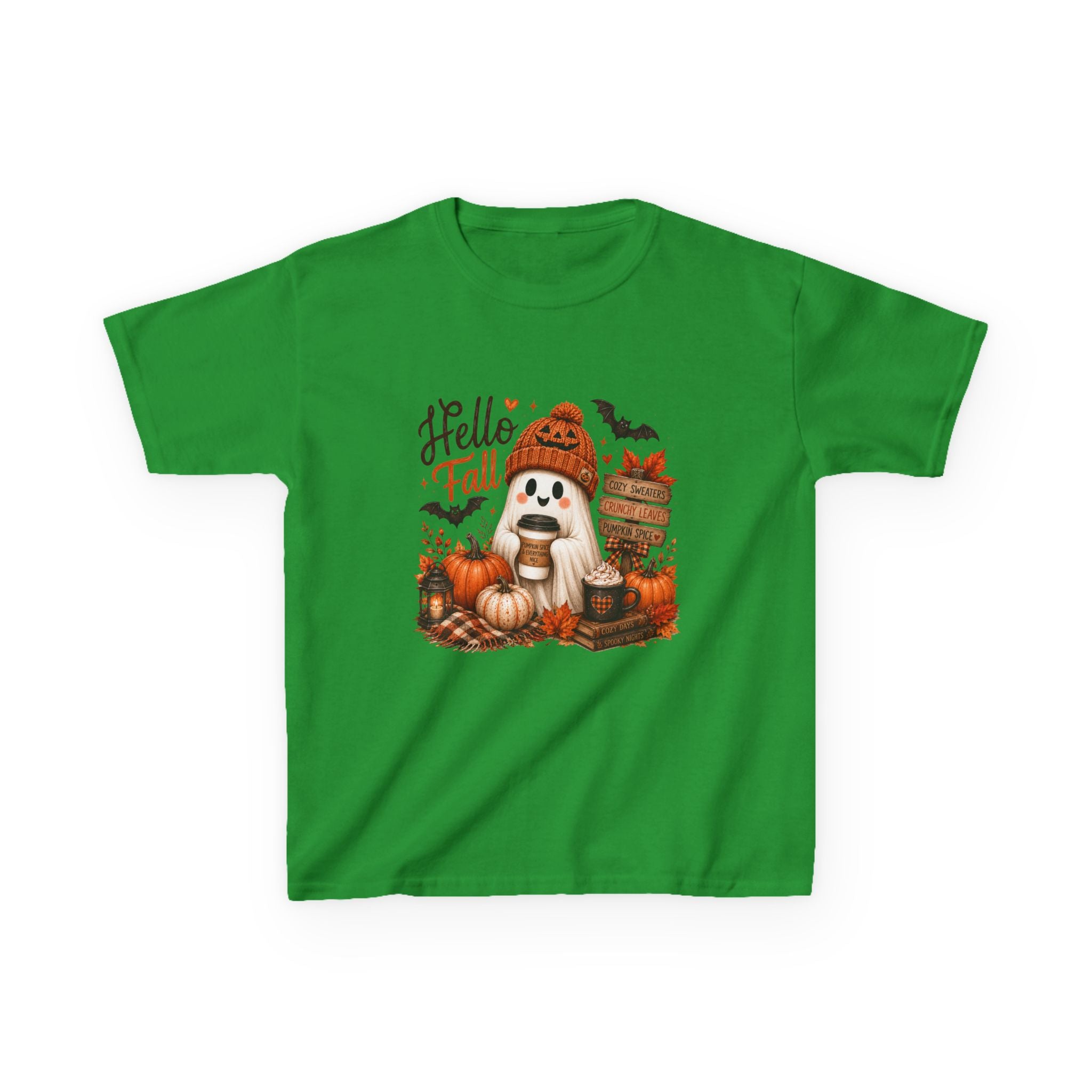Kids Tee — "Hello Fall" Puppy Pumpkin Autumn Graphic