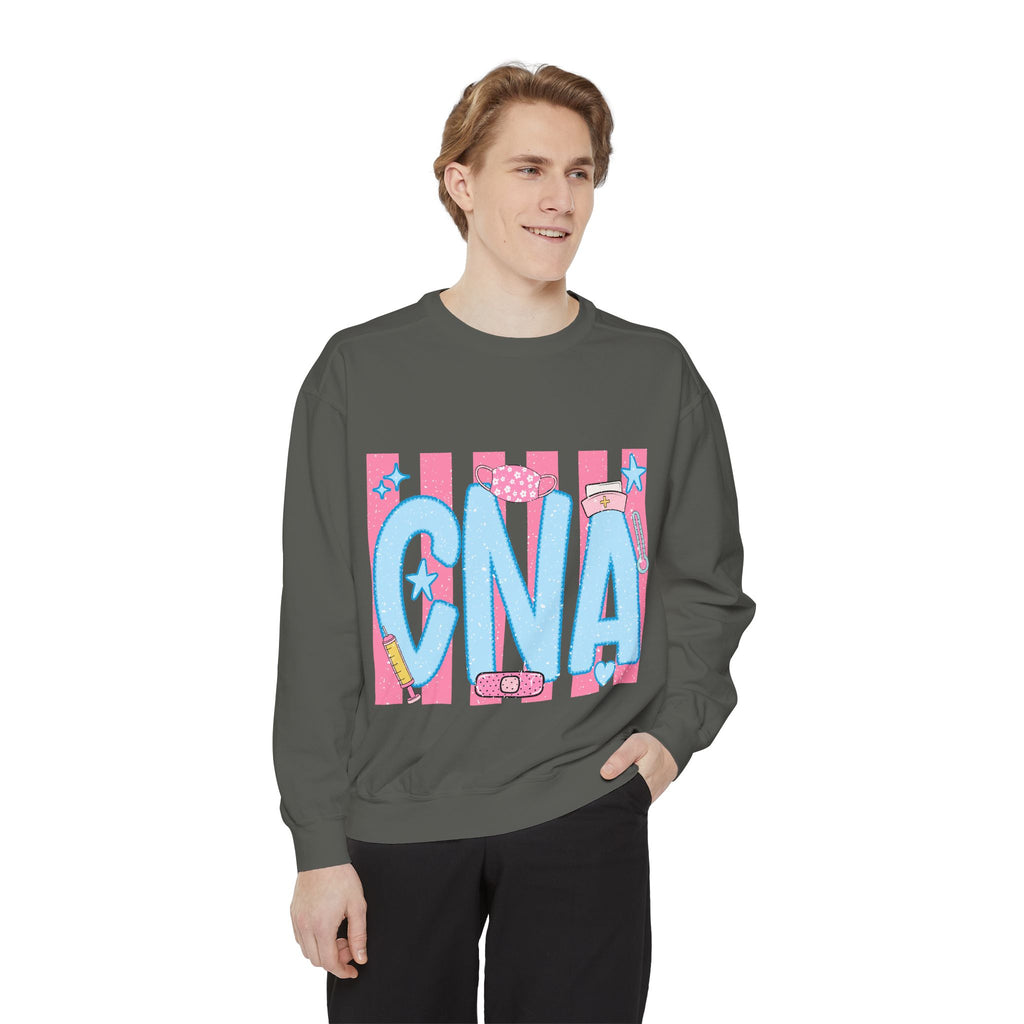 CNA Sparkle Graphic Sweatshirt — Pink & Blue Nurse Assistant Crewneck