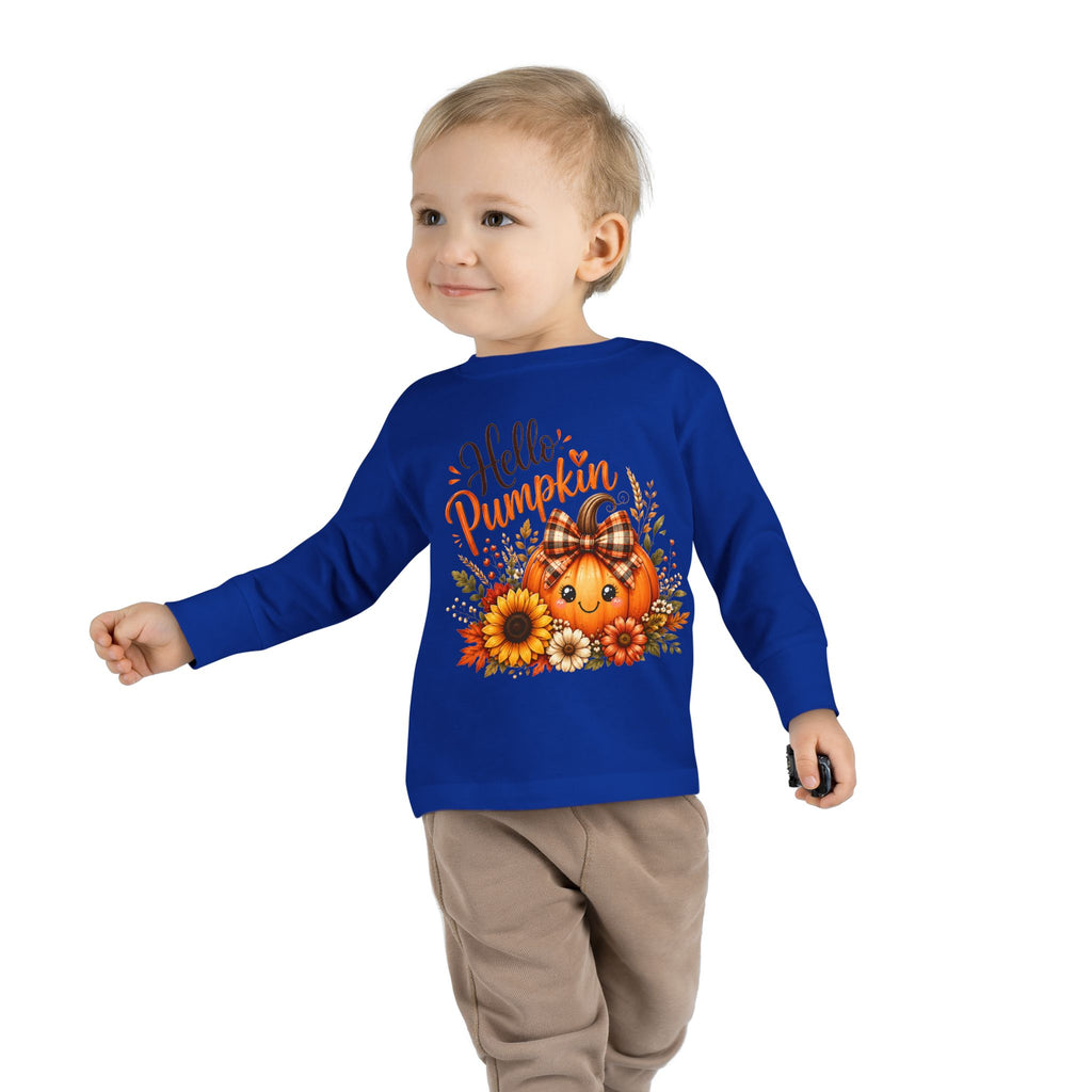 Hello Pumpkin Toddler Long Sleeve Tee — Cute Fall Pumpkin Graphic