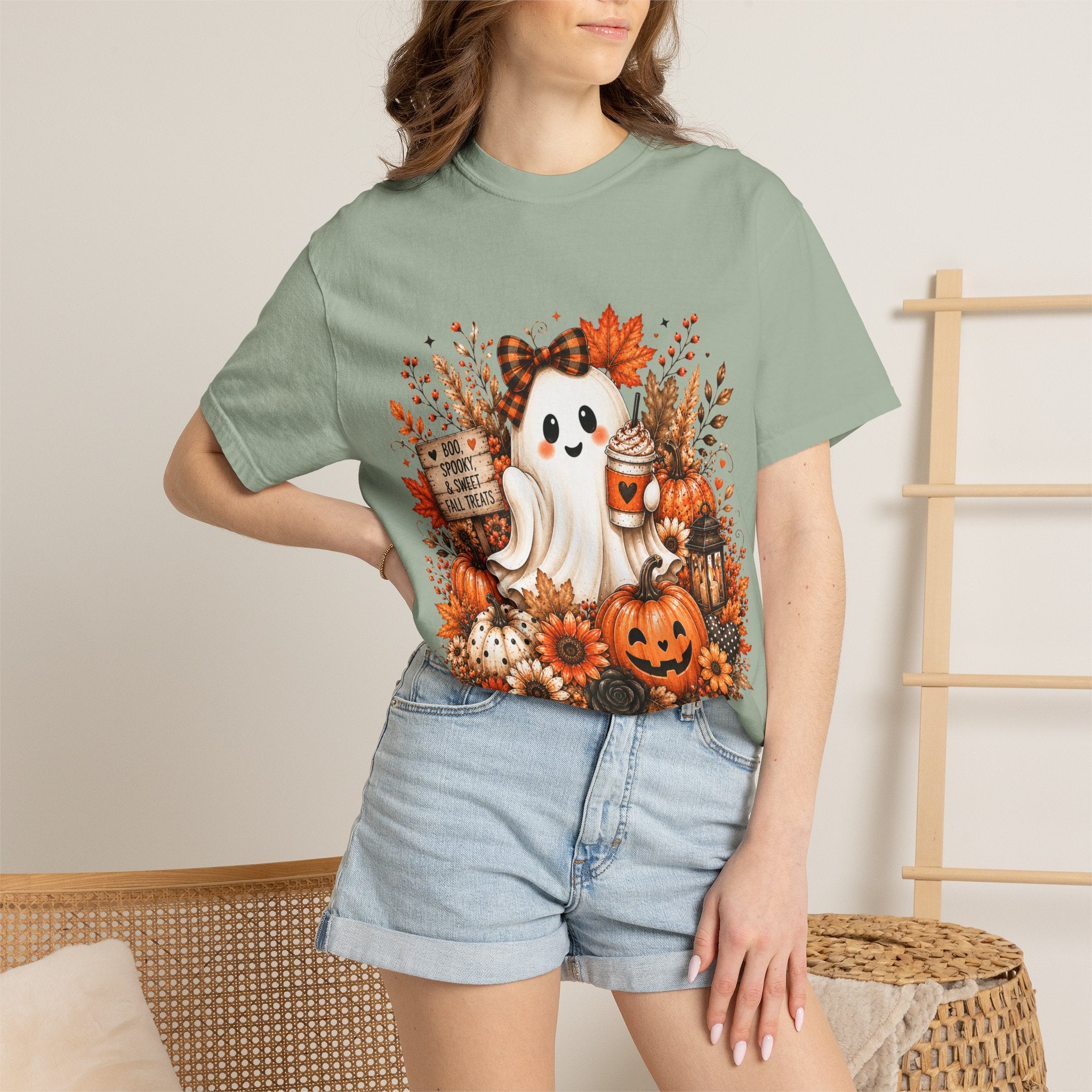 Halloween Ghost Tee — Cute Pumpkin & Autumn Floral Trick-or-Treat Shirt