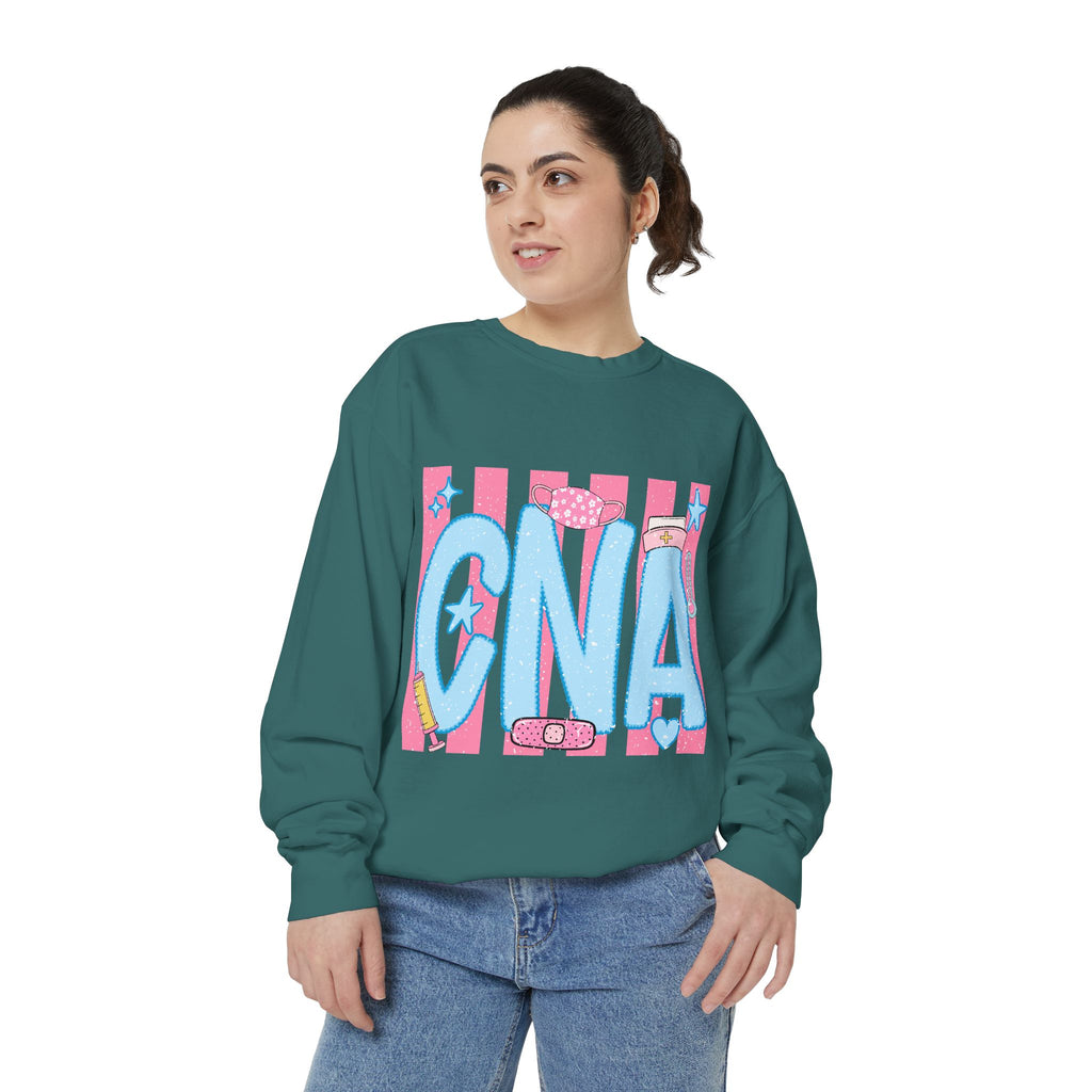 CNA Sparkle Graphic Sweatshirt — Pink & Blue Nurse Assistant Crewneck