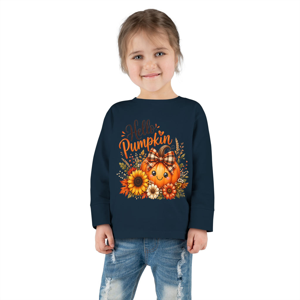 Hello Pumpkin Toddler Long Sleeve Tee — Cute Fall Pumpkin Graphic