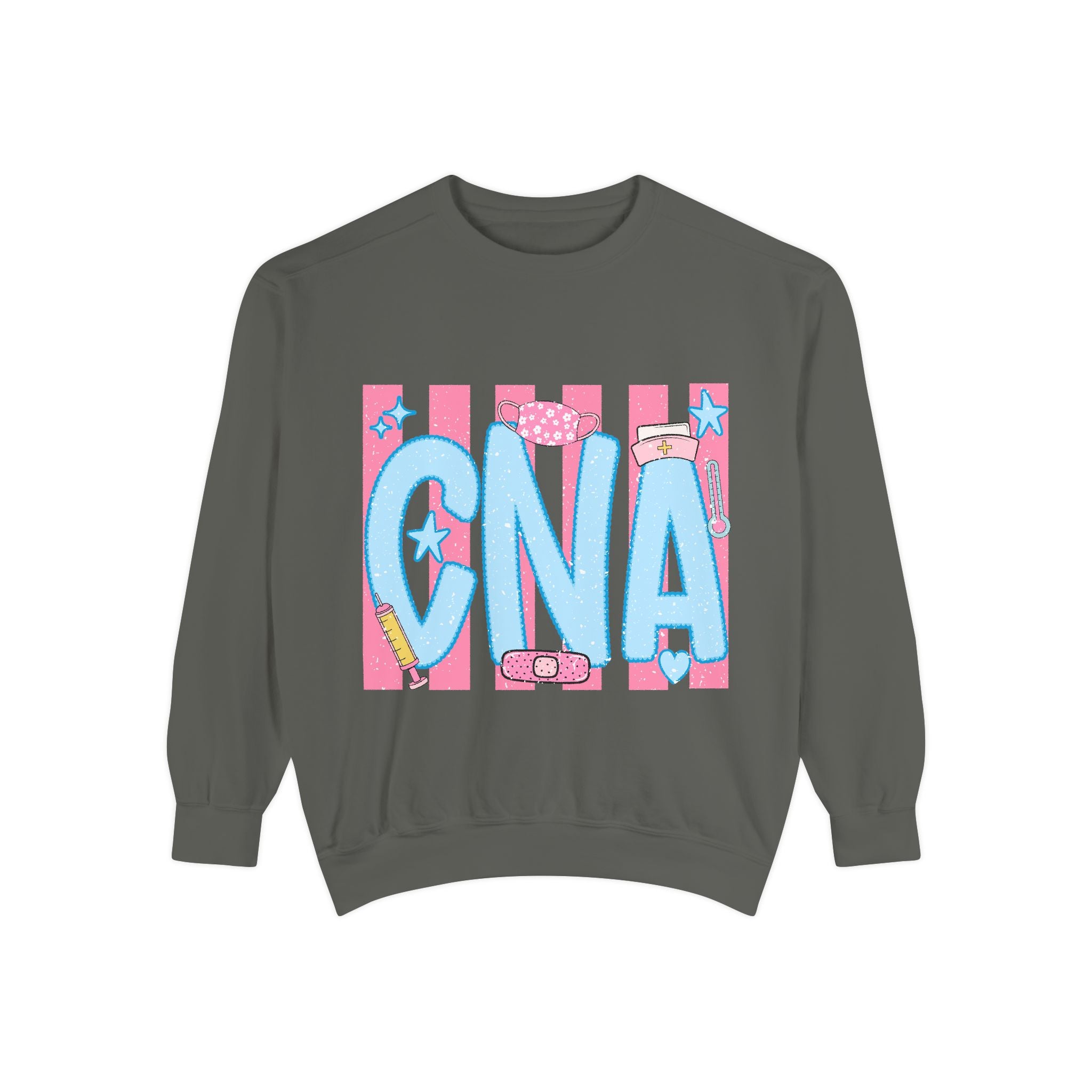 CNA Sparkle Graphic Sweatshirt — Pink & Blue Nurse Assistant Crewneck