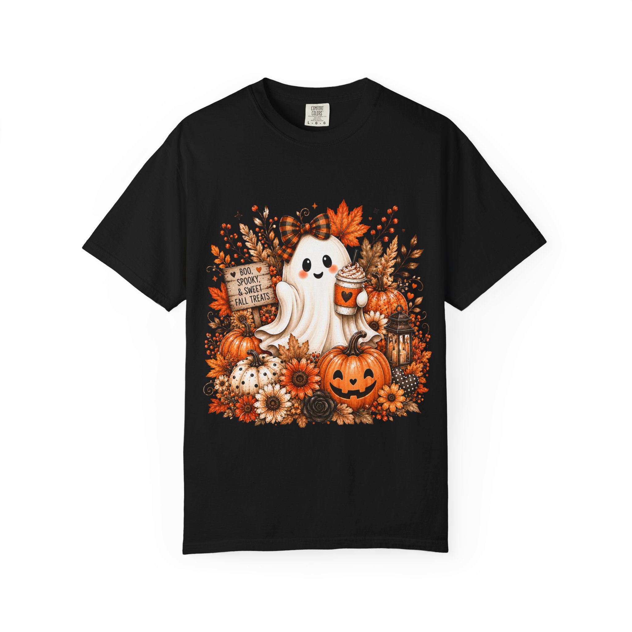 Halloween Ghost Tee — Cute Pumpkin & Autumn Floral Trick-or-Treat Shirt