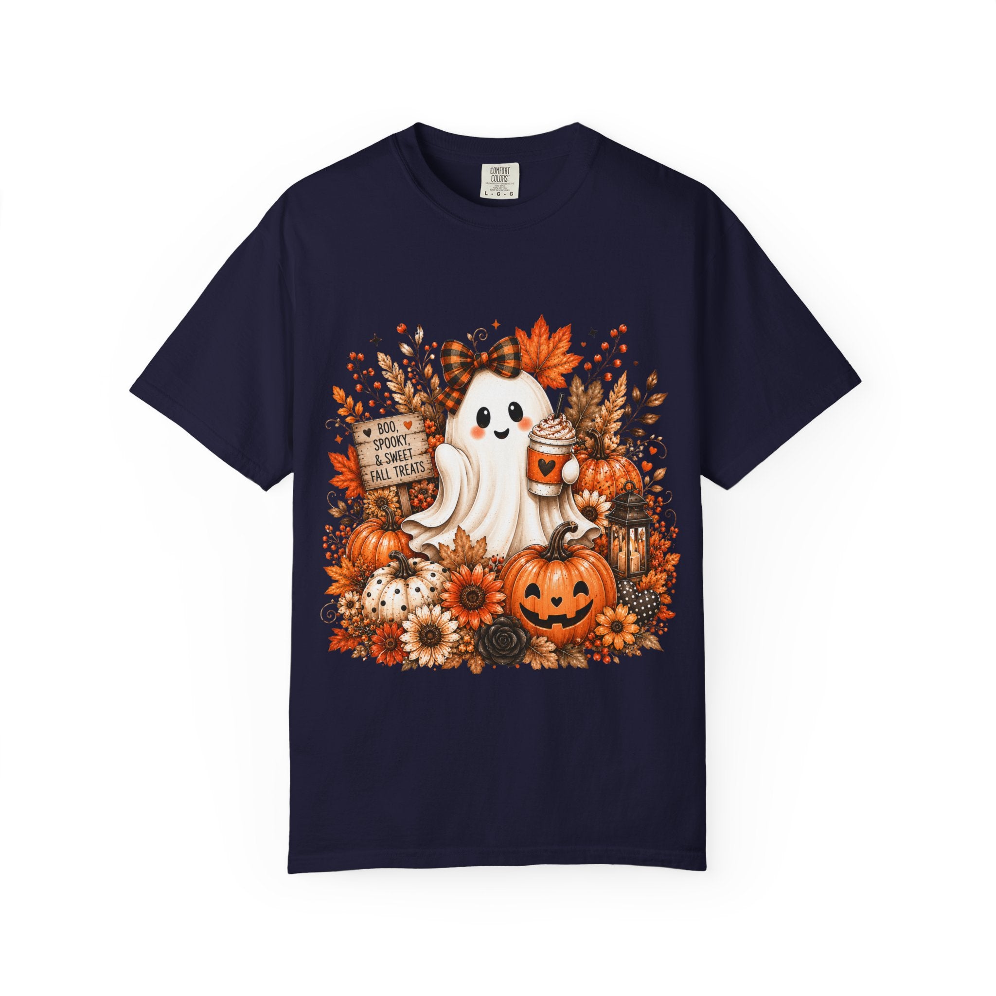 Halloween Ghost Tee — Cute Pumpkin & Autumn Floral Trick-or-Treat Shirt