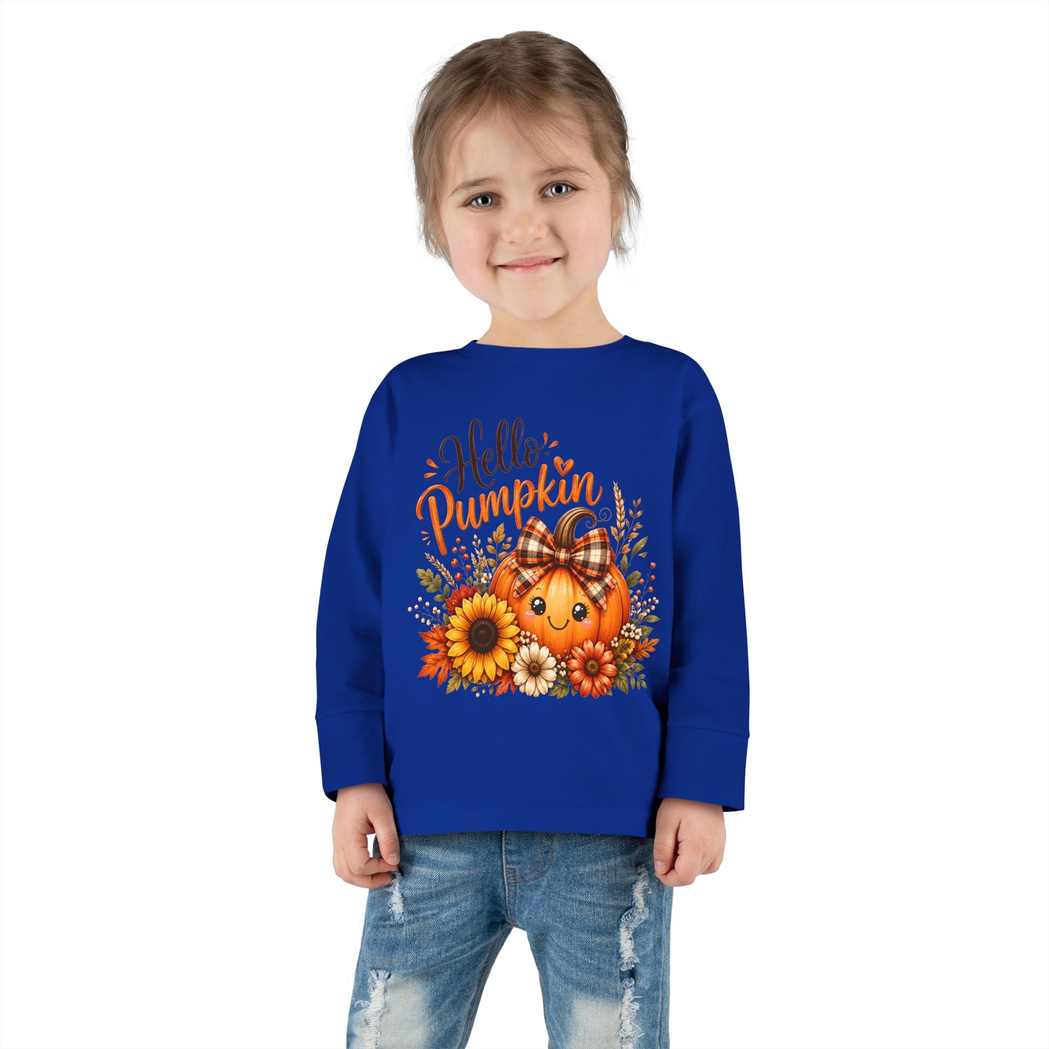 Hello Pumpkin Toddler Long Sleeve Tee — Cute Fall Pumpkin Graphic