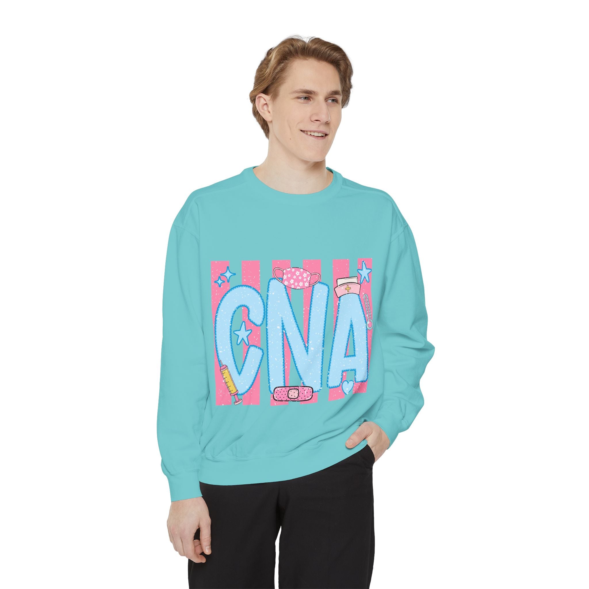 CNA Sparkle Graphic Sweatshirt — Pink & Blue Nurse Assistant Crewneck