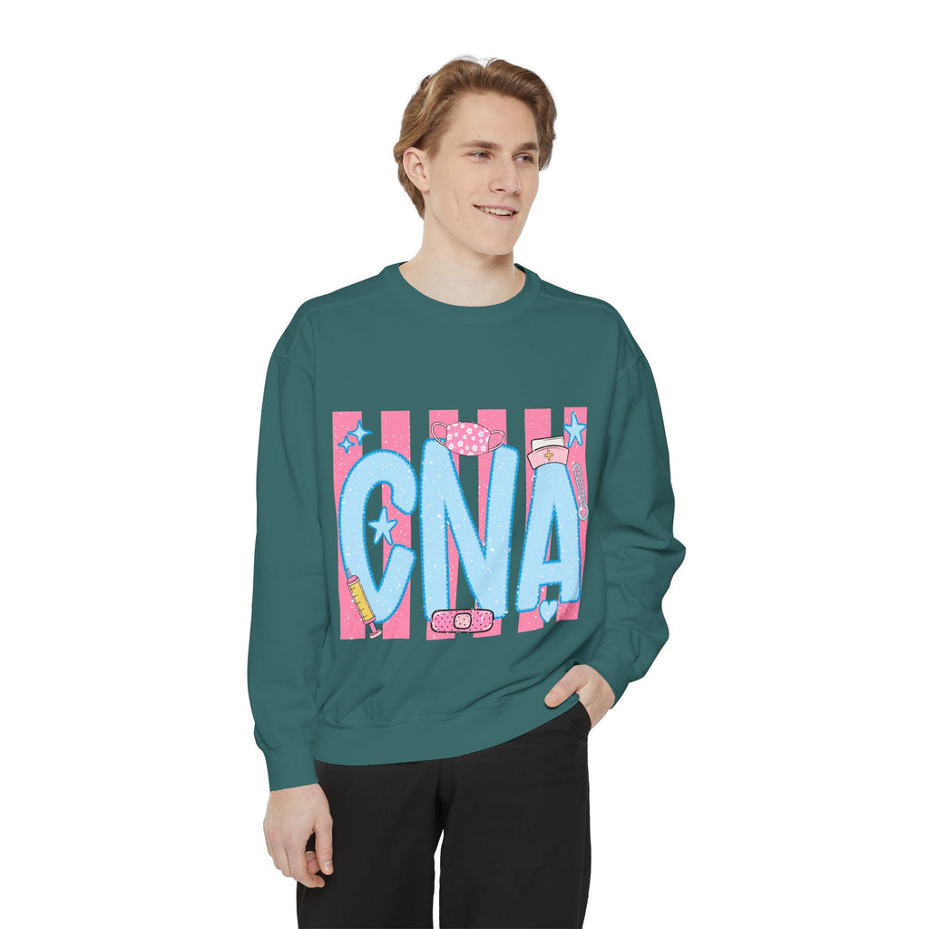 CNA Sparkle Graphic Sweatshirt — Pink & Blue Nurse Assistant Crewneck