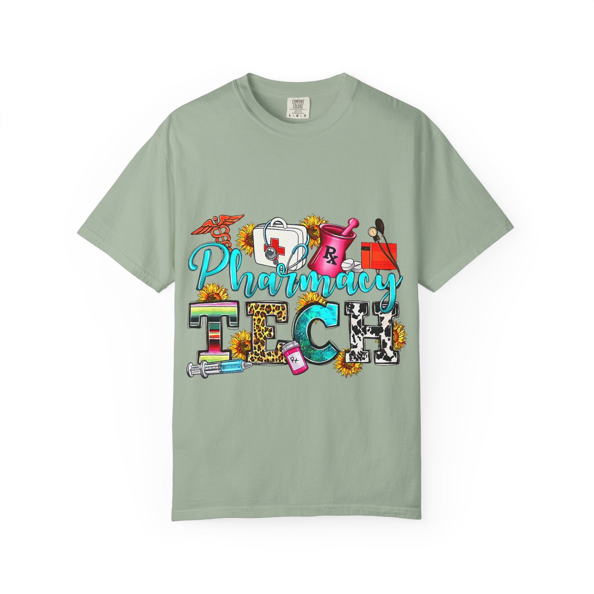Pharmacy Tech Graphic T-Shirt — Colorful Medical Tools Design