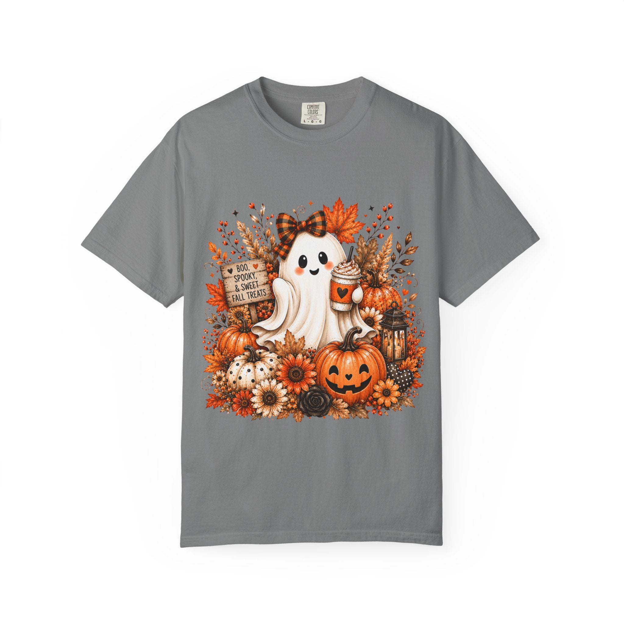 Halloween Ghost Tee — Cute Pumpkin & Autumn Floral Trick-or-Treat Shirt