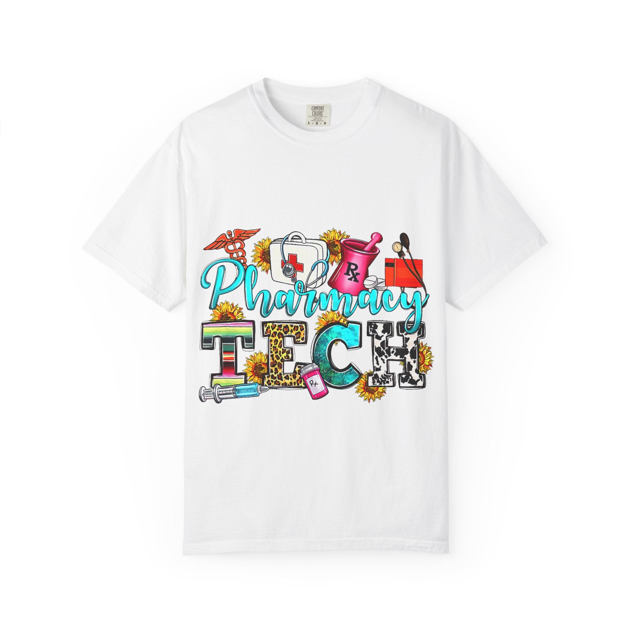 Pharmacy Tech Graphic T-Shirt — Colorful Medical Tools Design