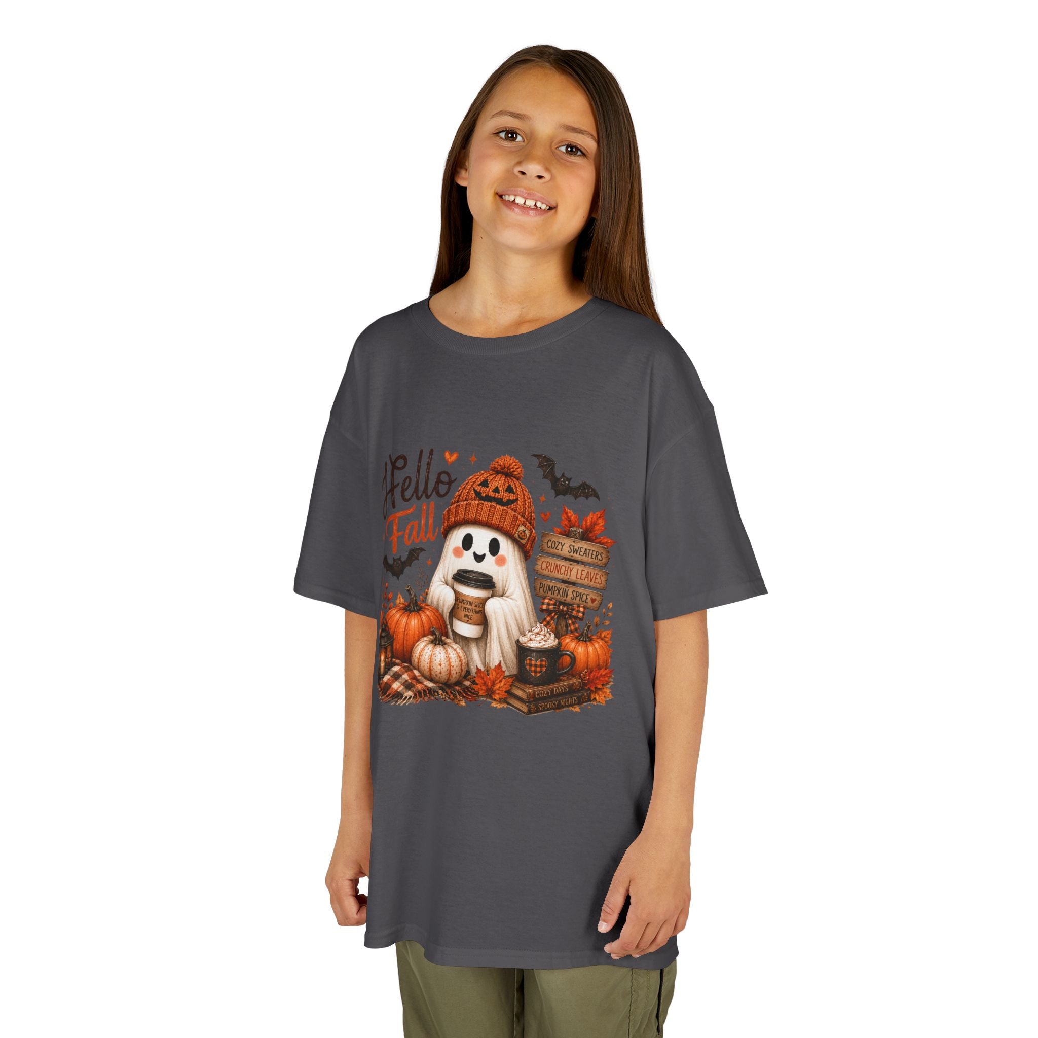 Kids Tee — "Hello Fall" Puppy Pumpkin Autumn Graphic